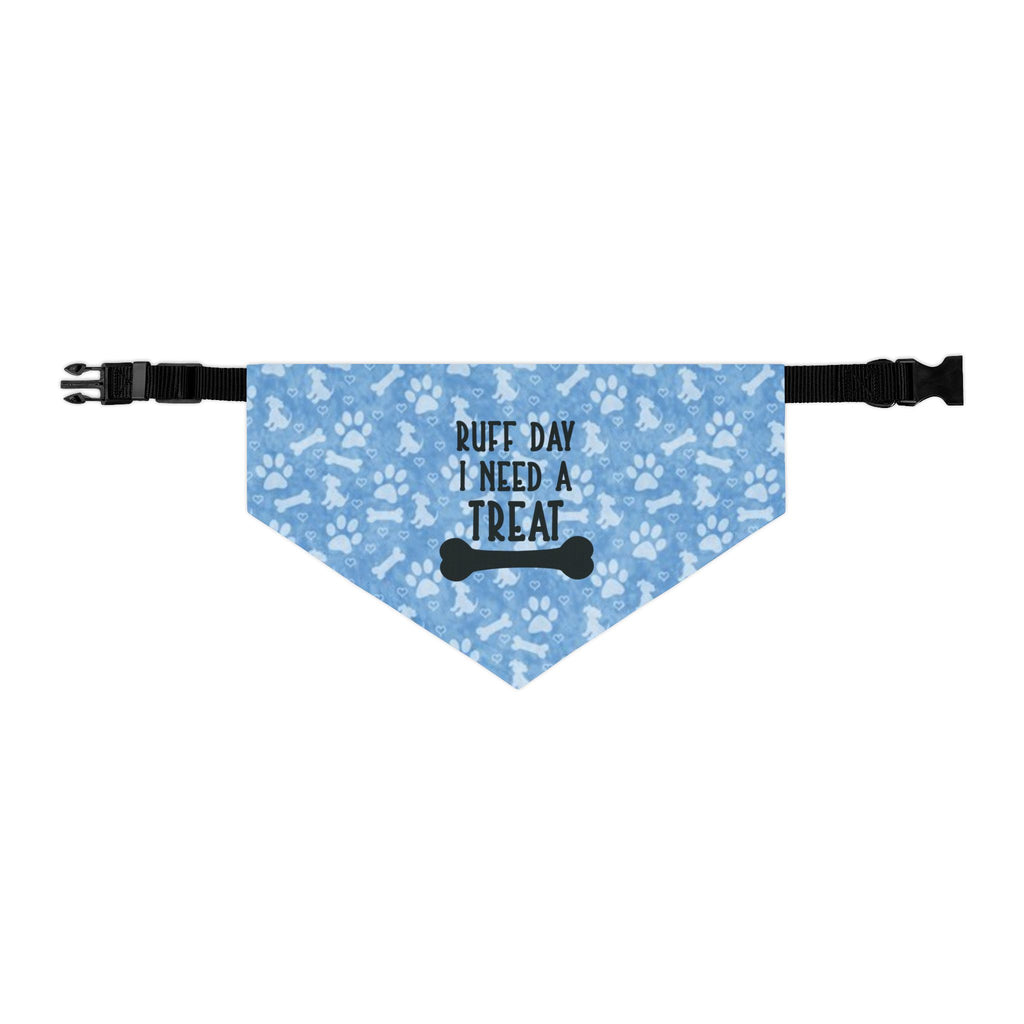 Dog Bandana Collar — "Ruff Day I Need a Treat" Blue Paw Print by Printify