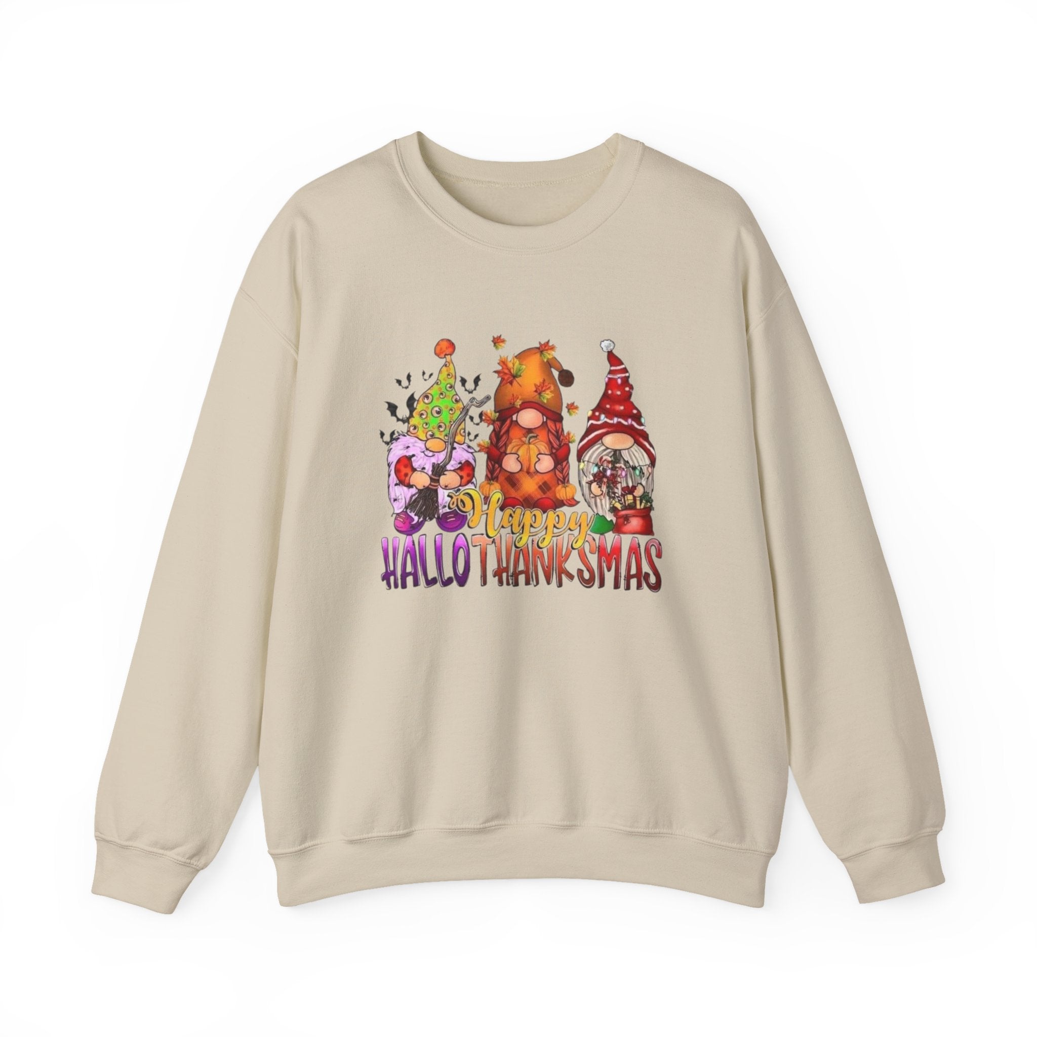 Festive Crewneck Sweatshirt - Hallo Thank-Smas Design, Fall Apparel, Winter Wardrobe Essential, Holiday Gift, Cozy Casual Wear by Printify