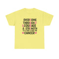 Breast Cancer Awareness Tee — "Overcome Through Courage & Strength" Motivational Shirt by Printify