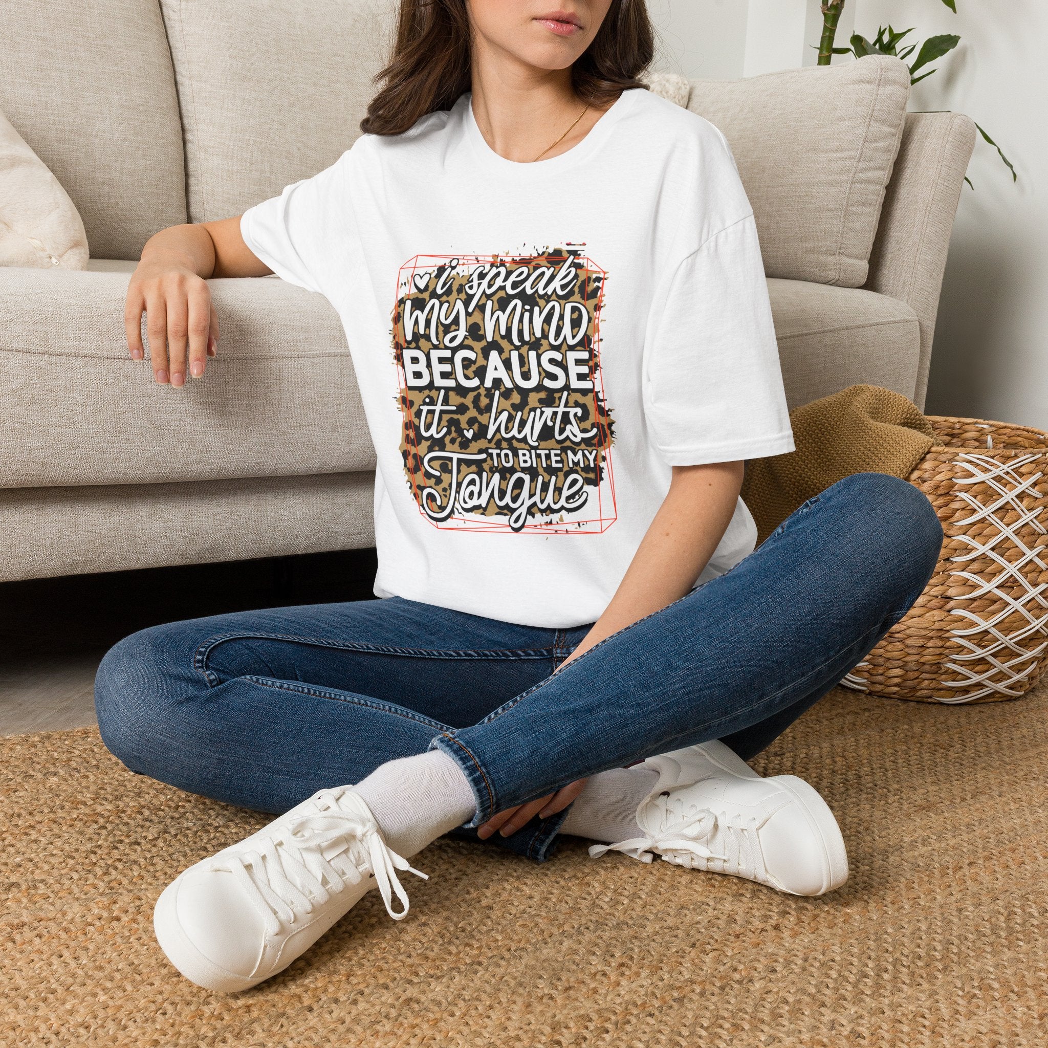 T-Shirt — “I Speak My Mind Because It Hurts to Bite My Tongue” Leopard Graphic by Printify