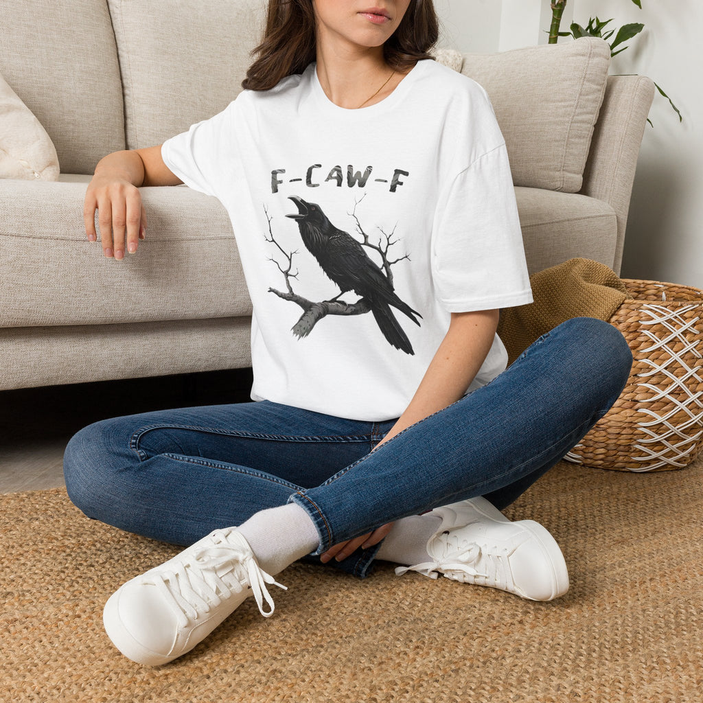F-CAW-F Crow Graphic T-Shirt | Raven Illustration, Gothic Bird Tee by Printify