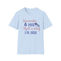 Fireworks & Beer Unisex Softstyle T-Shirt, 4th of July Shirt, Summer BBQ Tee, Celebration Outfit, Casual Party Wear by Printify