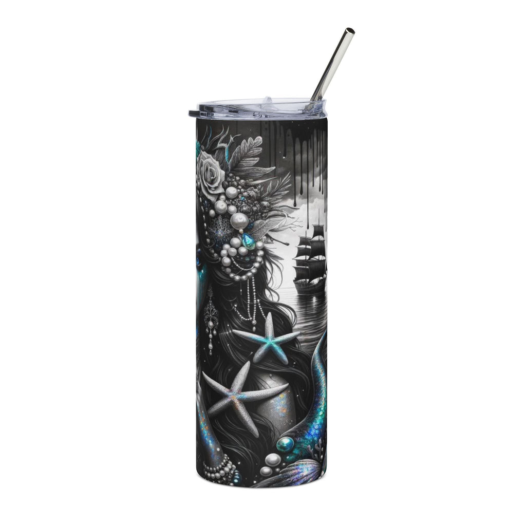 20oz Stainless Steel Tumbler — Gothic Mermaid Skull Art, Teal & Silver Stainless Travel Cup by Printify