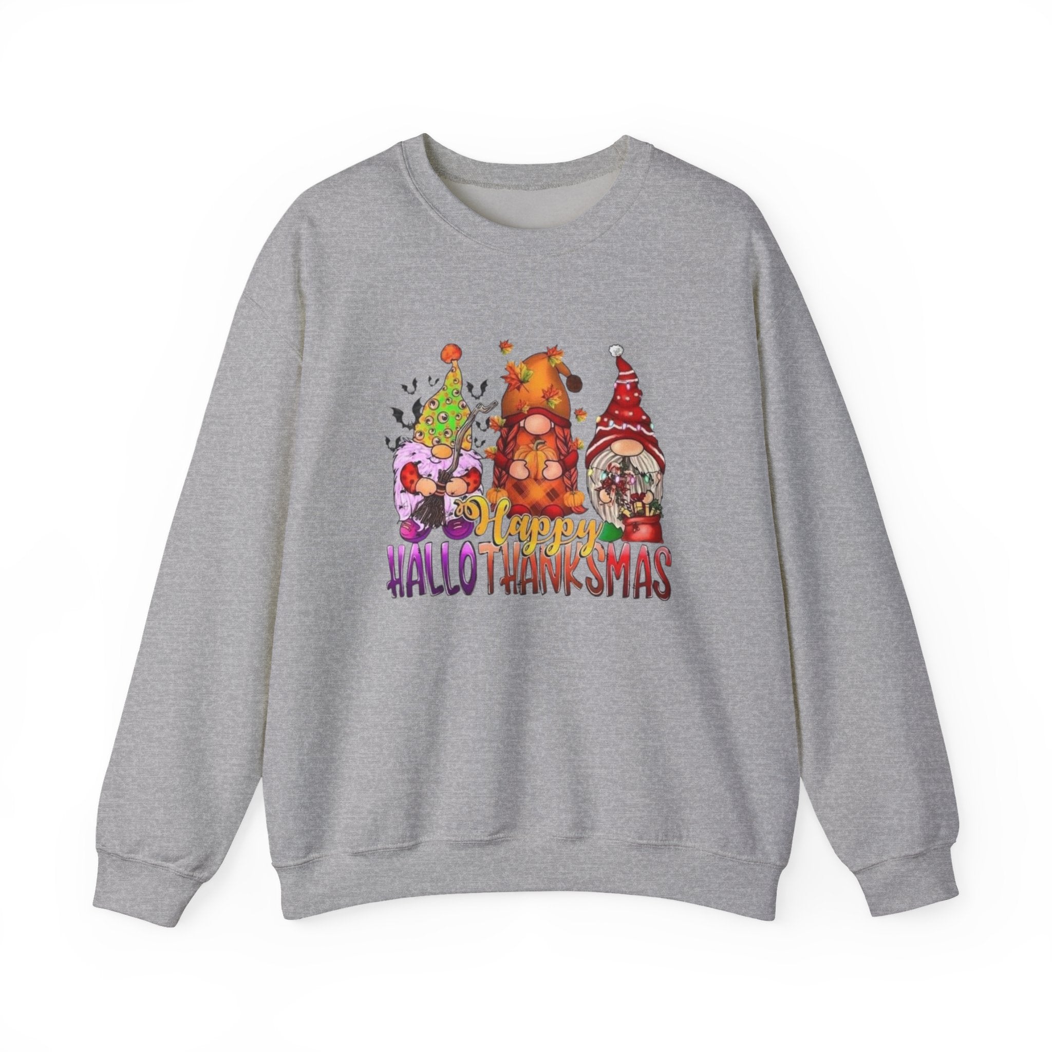 Festive Crewneck Sweatshirt - Hallo Thank-Smas Design, Fall Apparel, Winter Wardrobe Essential, Holiday Gift, Cozy Casual Wear by Printify