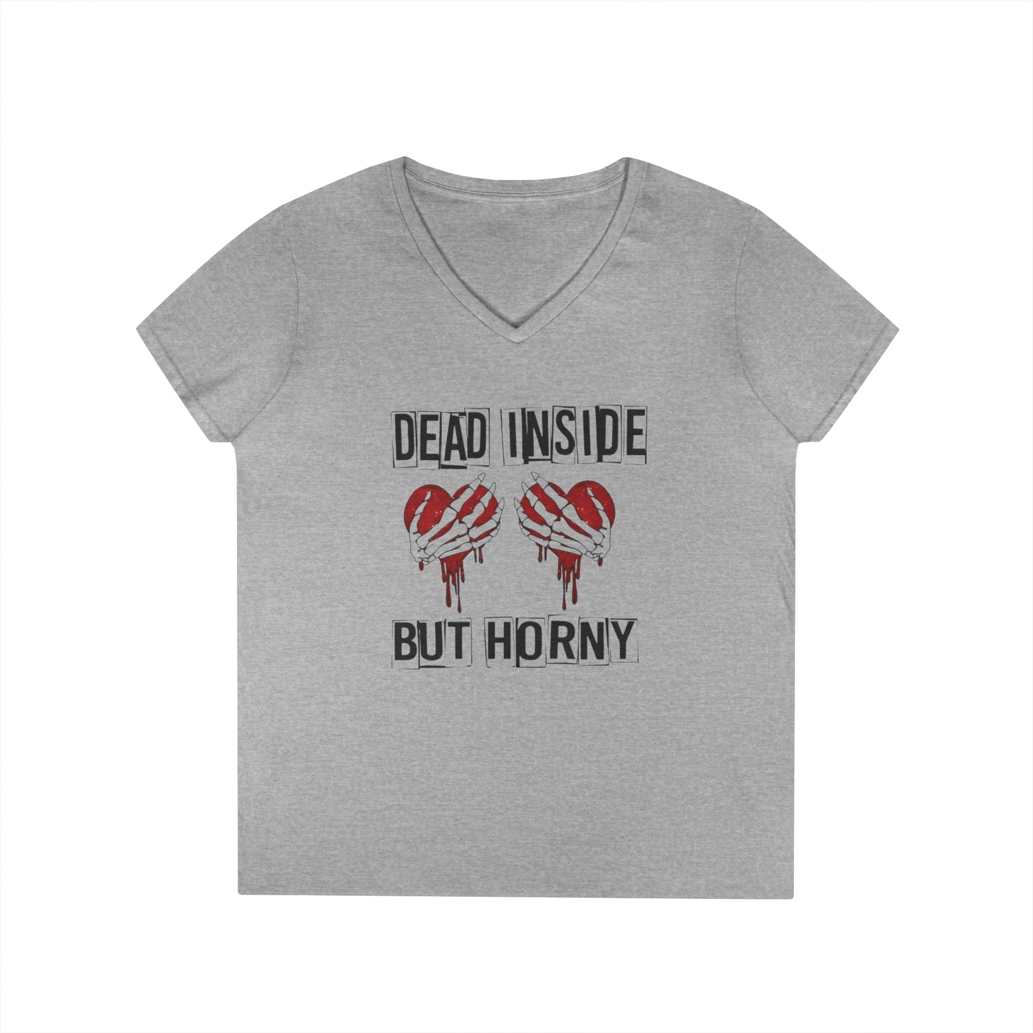 Dead Inside But Romantic — Funny Valentine's Day V-Neck T-Shirt by Printify