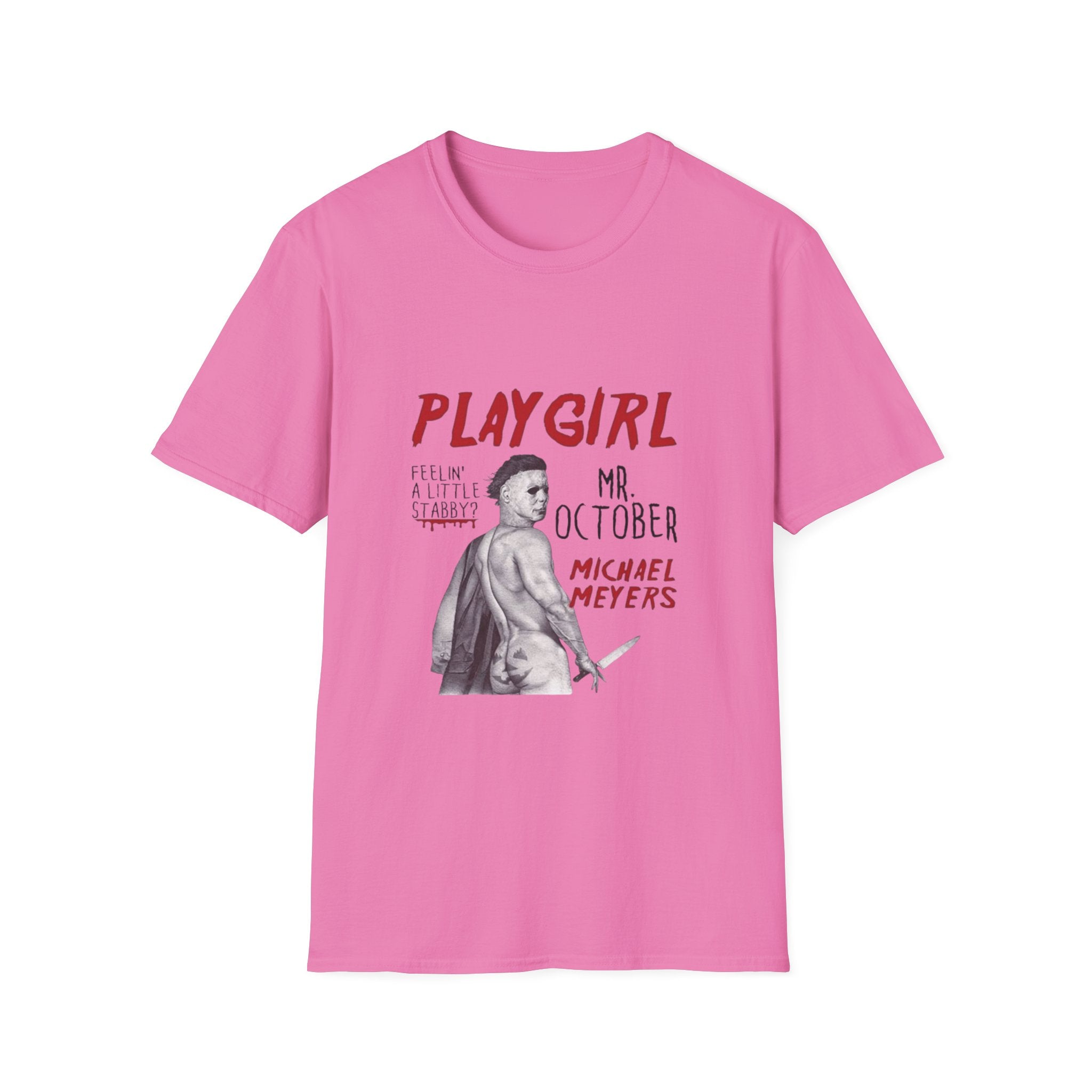 Playgirl Michael Myers T‑Shirt — 'Playgirl' Horror Movie Tee (Mr. October / Feelin' A Little Stabby?) by Printify
