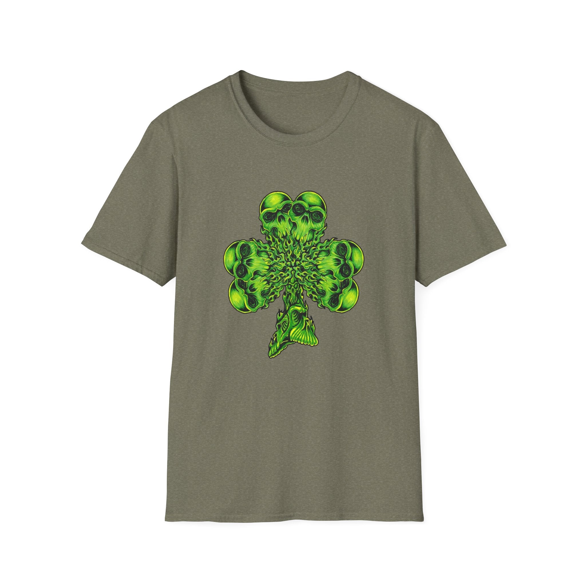Skull Clover T-Shirt — Neon Green St. Patrick’s Day Graphic Tee by Printify