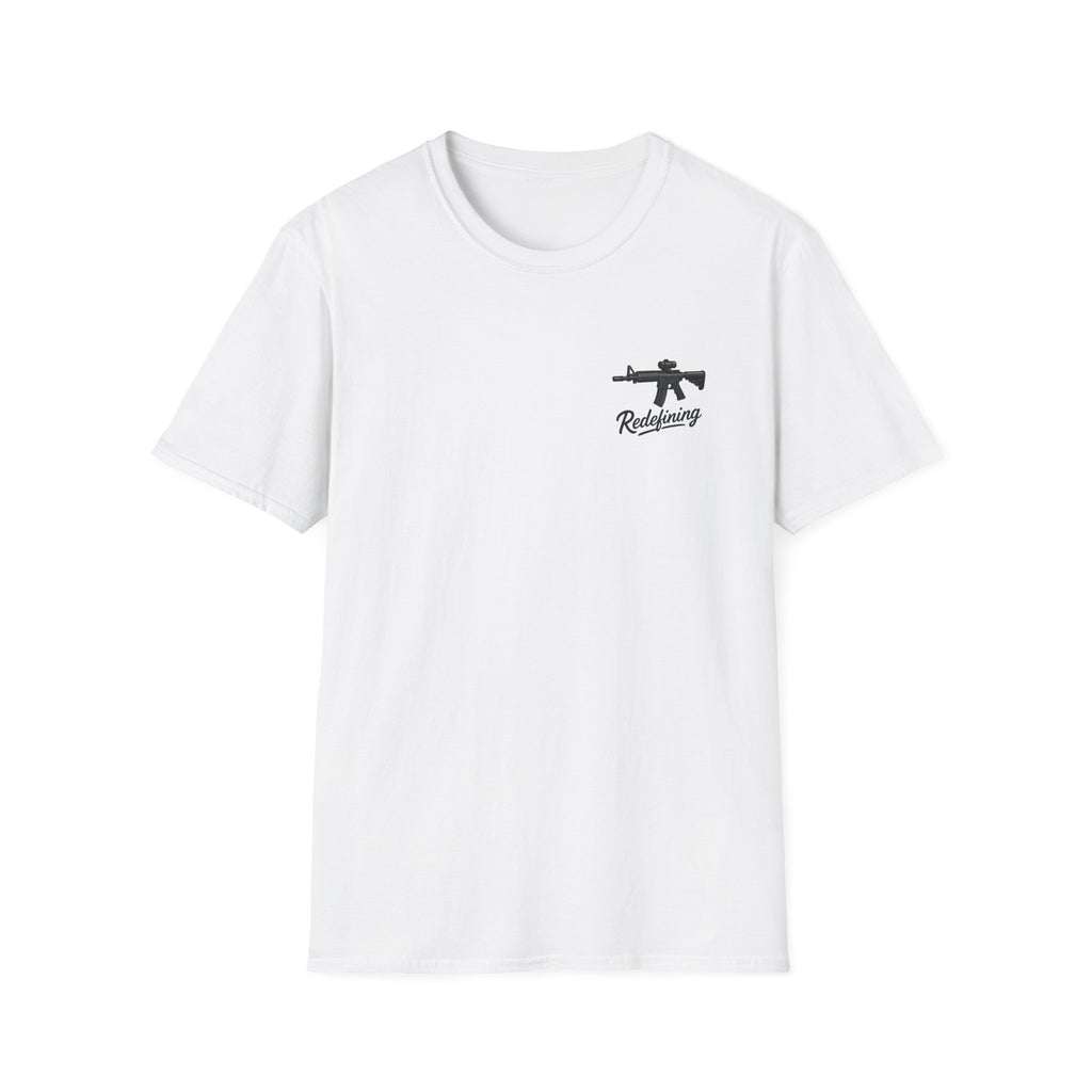 T-Shirt — 'Redefining' Rifle Graphic Pocket Tee by Printify