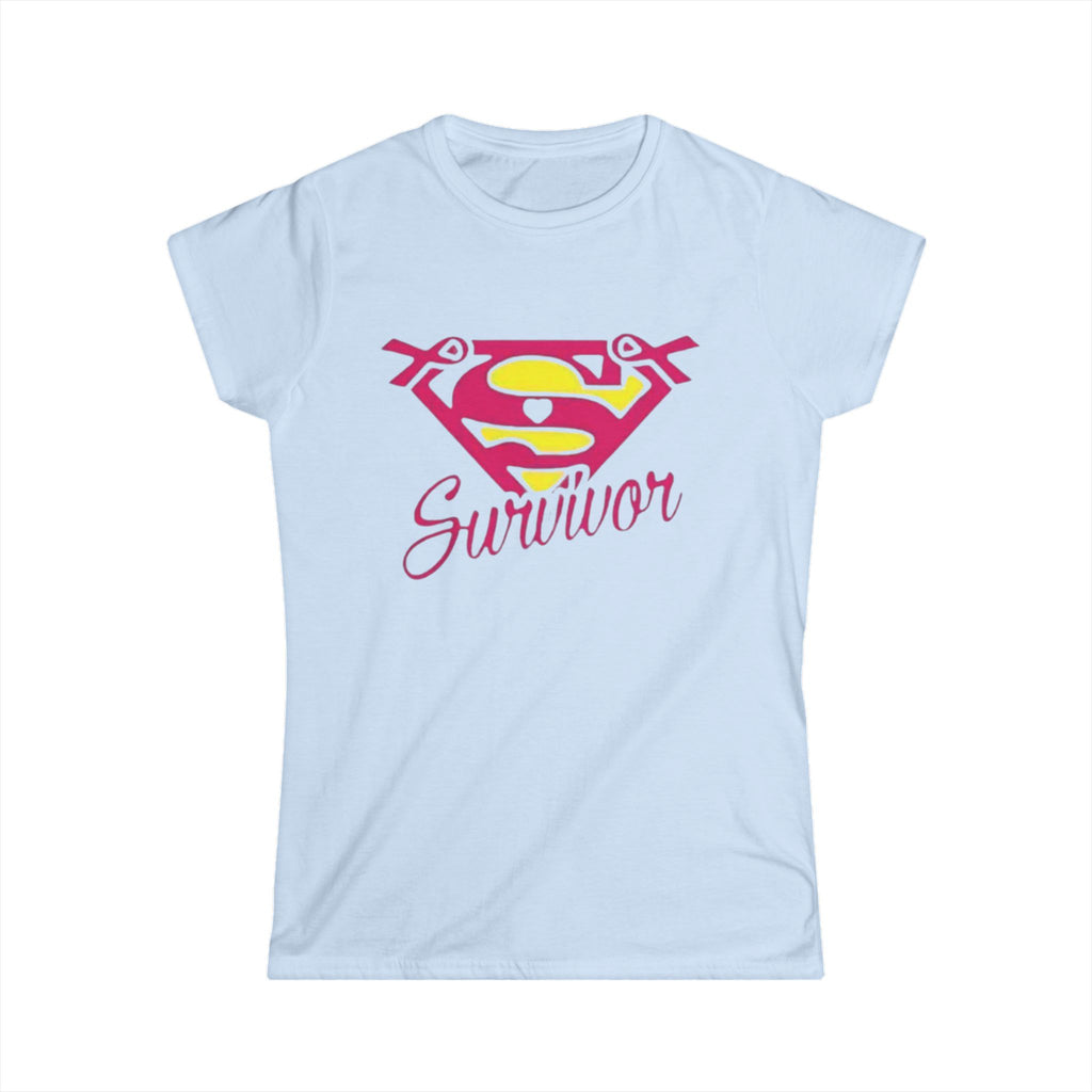 Survivor Super S Women's Tee — Breast Cancer Awareness Pink & Yellow Emblem by Printify