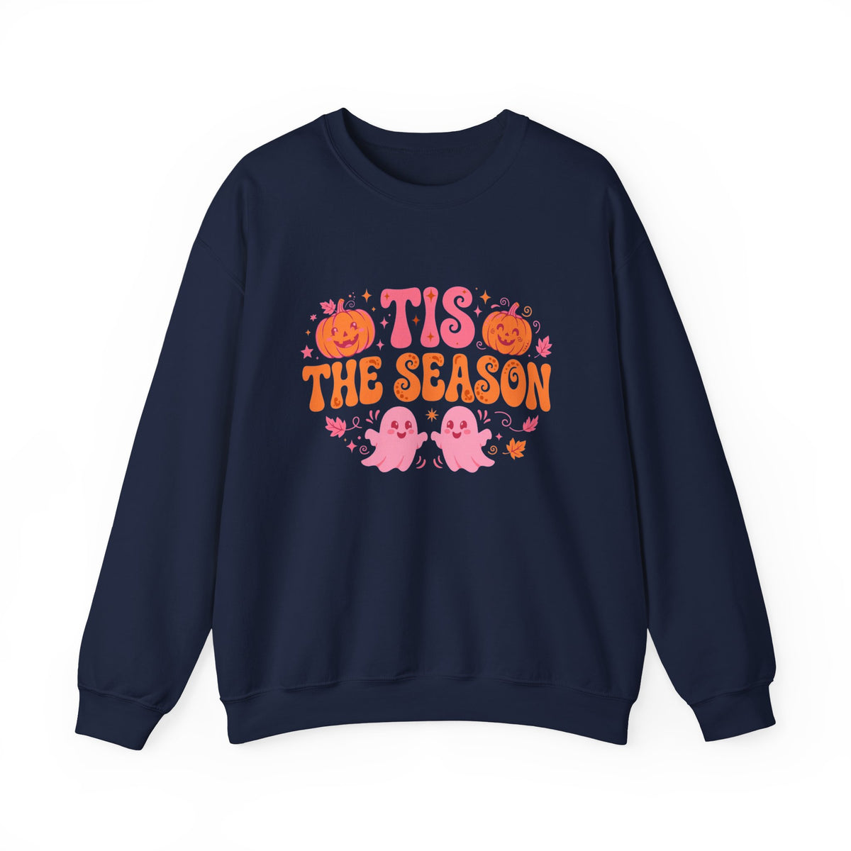 Halloween 'Tis The Season Crewneck Sweatshirt - Cute Ghosts & Pumpkins Fall Pullover by Printify