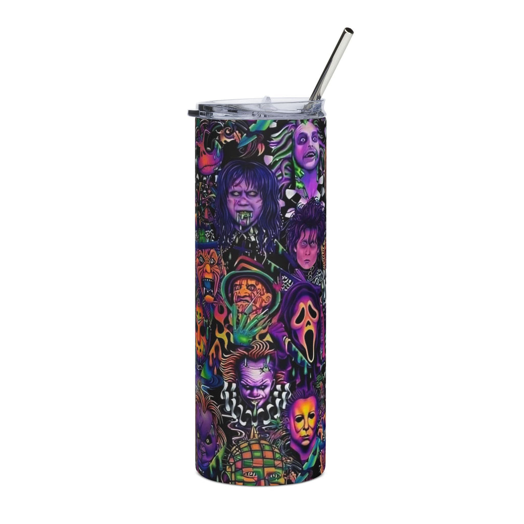 Horror Icons 20oz Stainless Steel Tumbler — Neon Cult Classic Faces Travel Cup by Printify