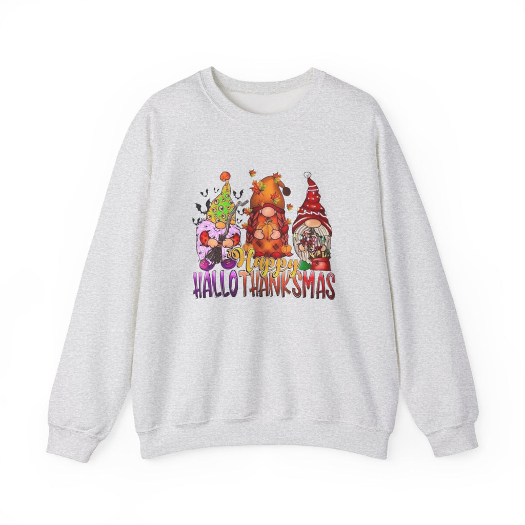 Festive Crewneck Sweatshirt - Hallo Thank-Smas Design, Fall Apparel, Winter Wardrobe Essential, Holiday Gift, Cozy Casual Wear by Printify