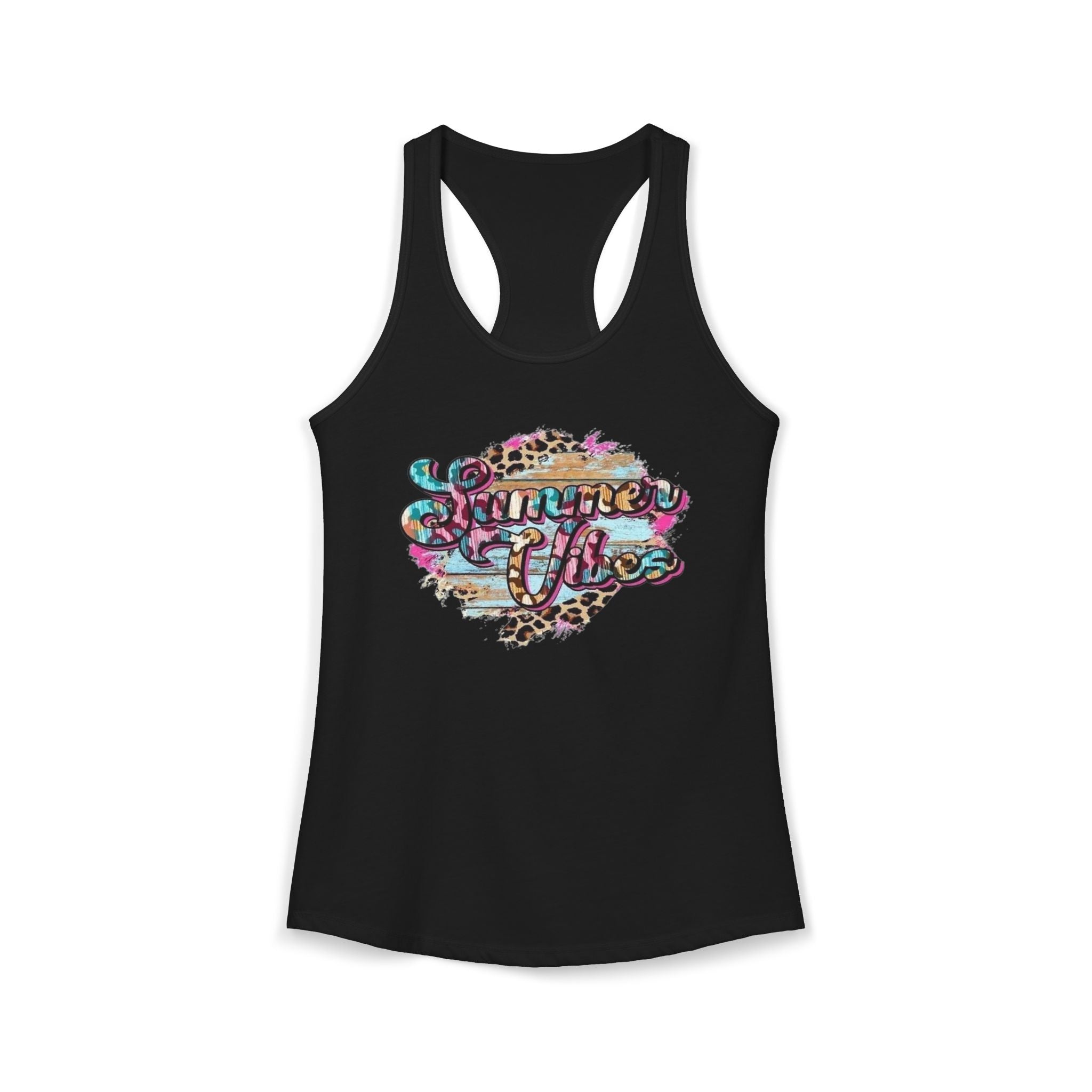 Summer Vibes Racerback Tank Top - Cute Summer Shirt, Beach Outfit, Comfortable Activewear, Gift for Vacation, Pool Party Top by Printify
