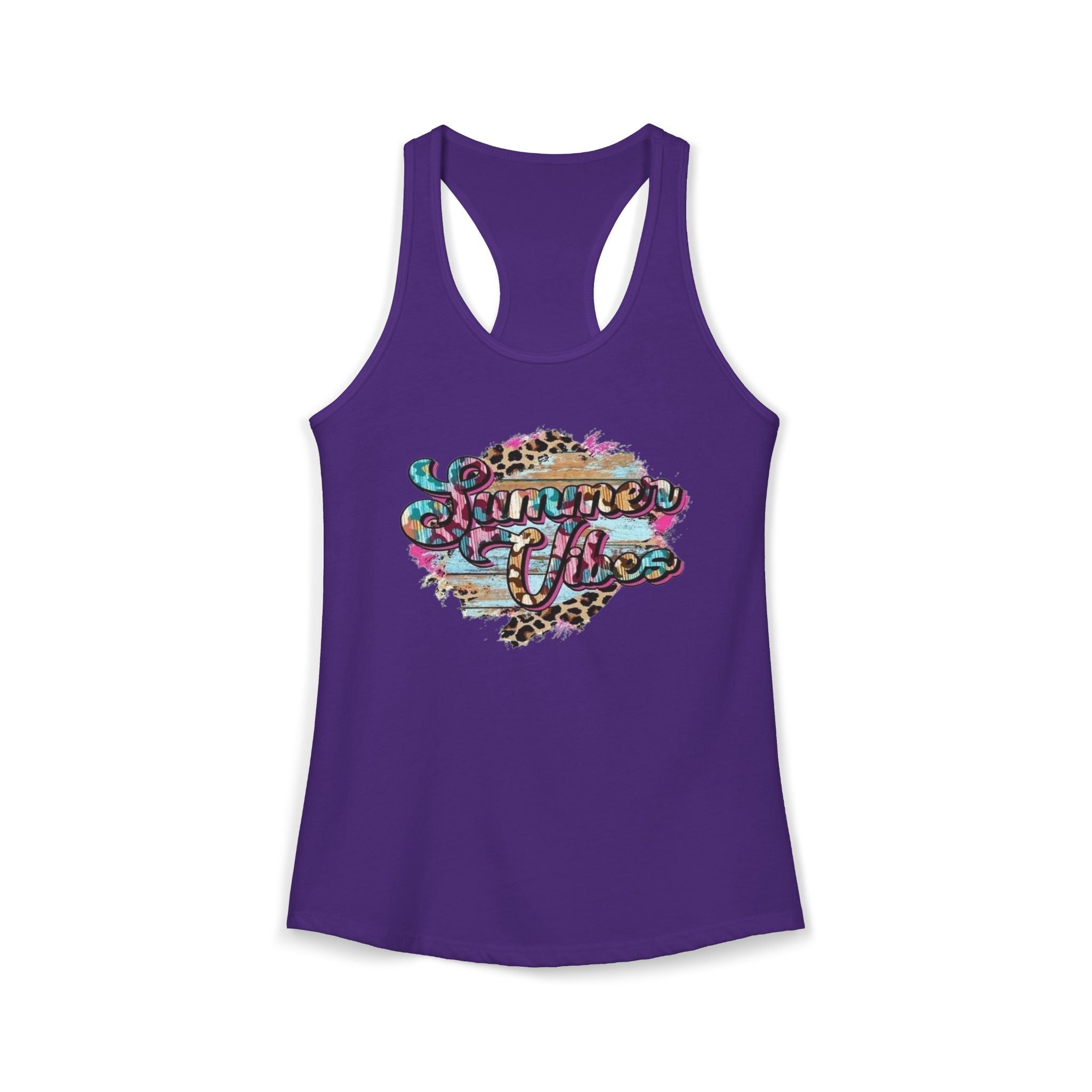 Summer Vibes Racerback Tank Top - Cute Summer Shirt, Beach Outfit, Comfortable Activewear, Gift for Vacation, Pool Party Top by Printify