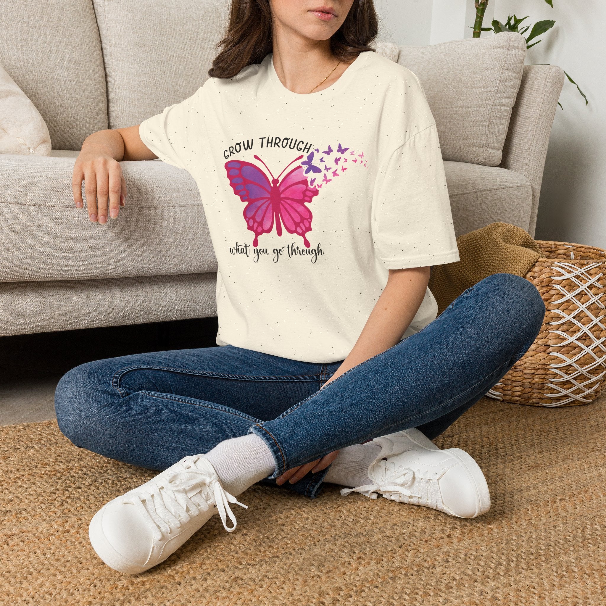 Grow Through What You Go Through Butterfly T-Shirt — Inspirational Women's Tee by Printify