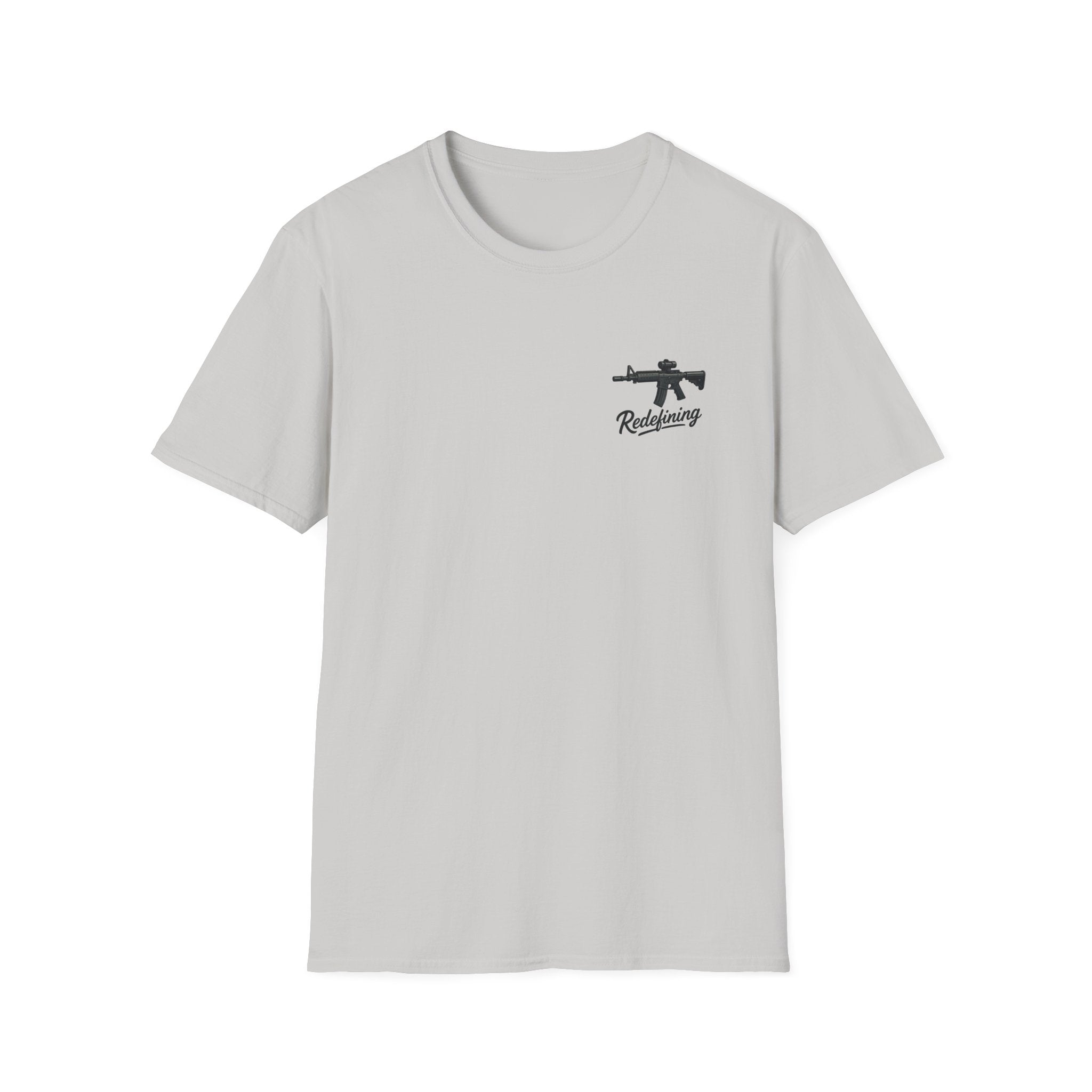 T-Shirt — 'Redefining' Rifle Minimalist Graphic Tee by Printify