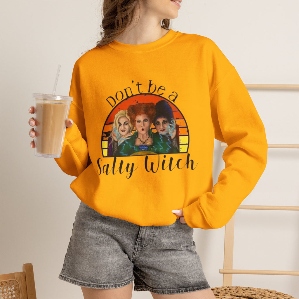 Don't Be a Salty Witch Crewneck Sweatshirt — Vintage Hocus Pocus Halloween Pullover by Printify