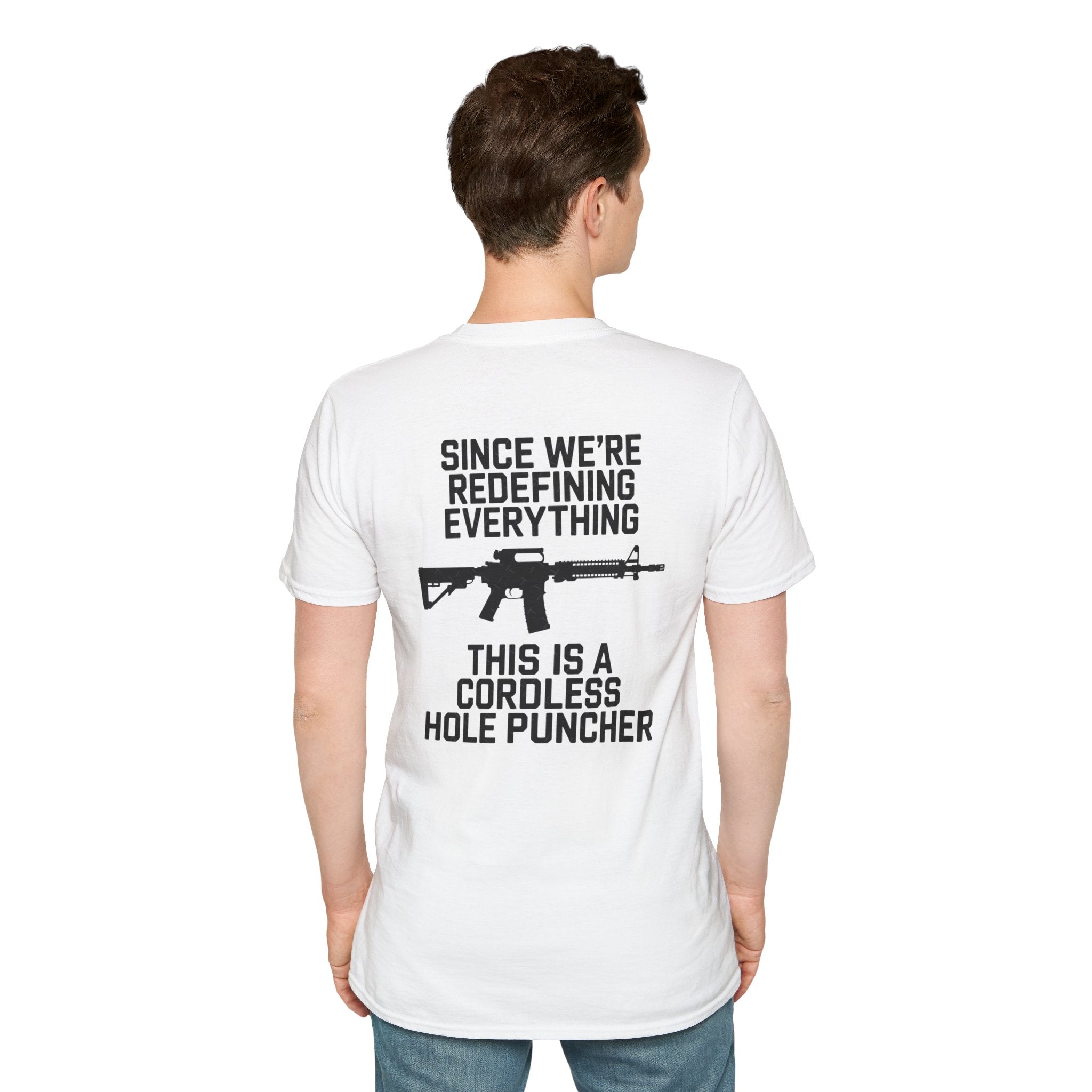 T-Shirt — 'Redefining' Rifle Graphic Pocket Tee by Printify