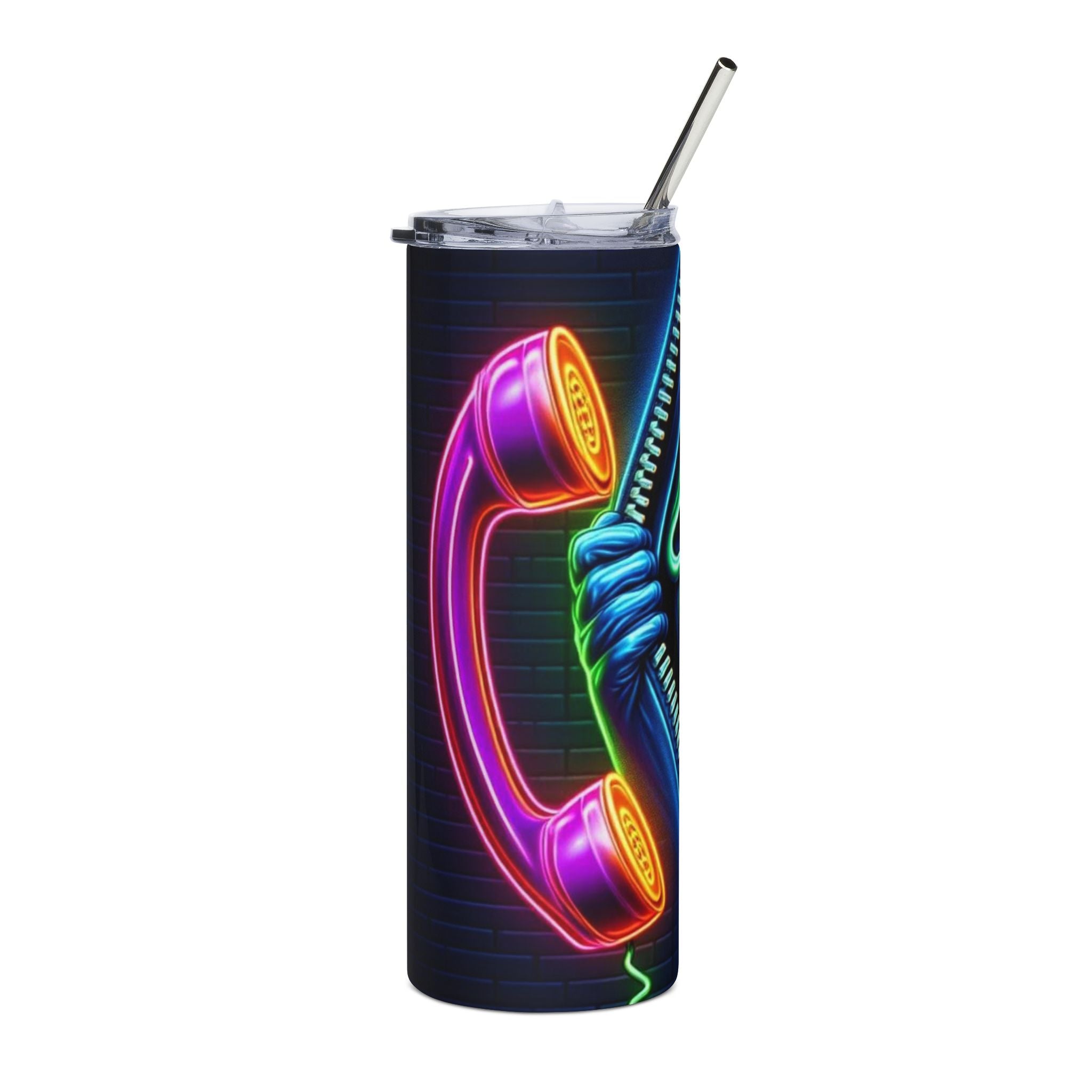 20oz Stainless Tumbler — Neon Scream & Retro Phone Design by Printify