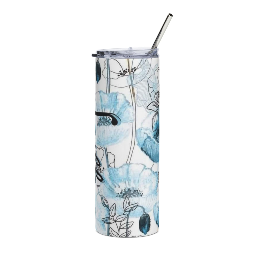Faith Floral Stainless Steel Tumbler - 20oz Blue Watercolor Flowers by Printify