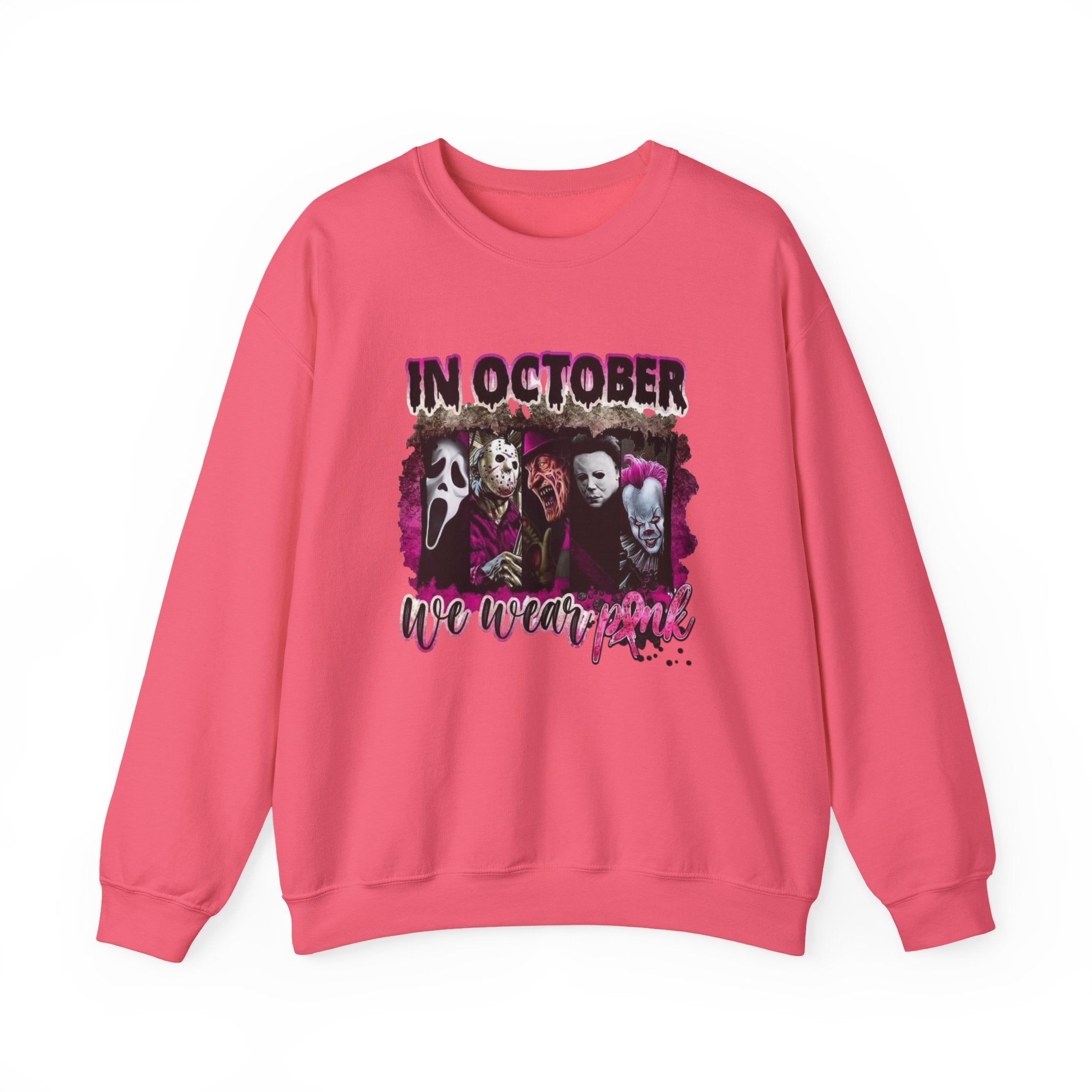 October Horror Crewneck Sweatshirt — "In October We Wear Pink" by Printify