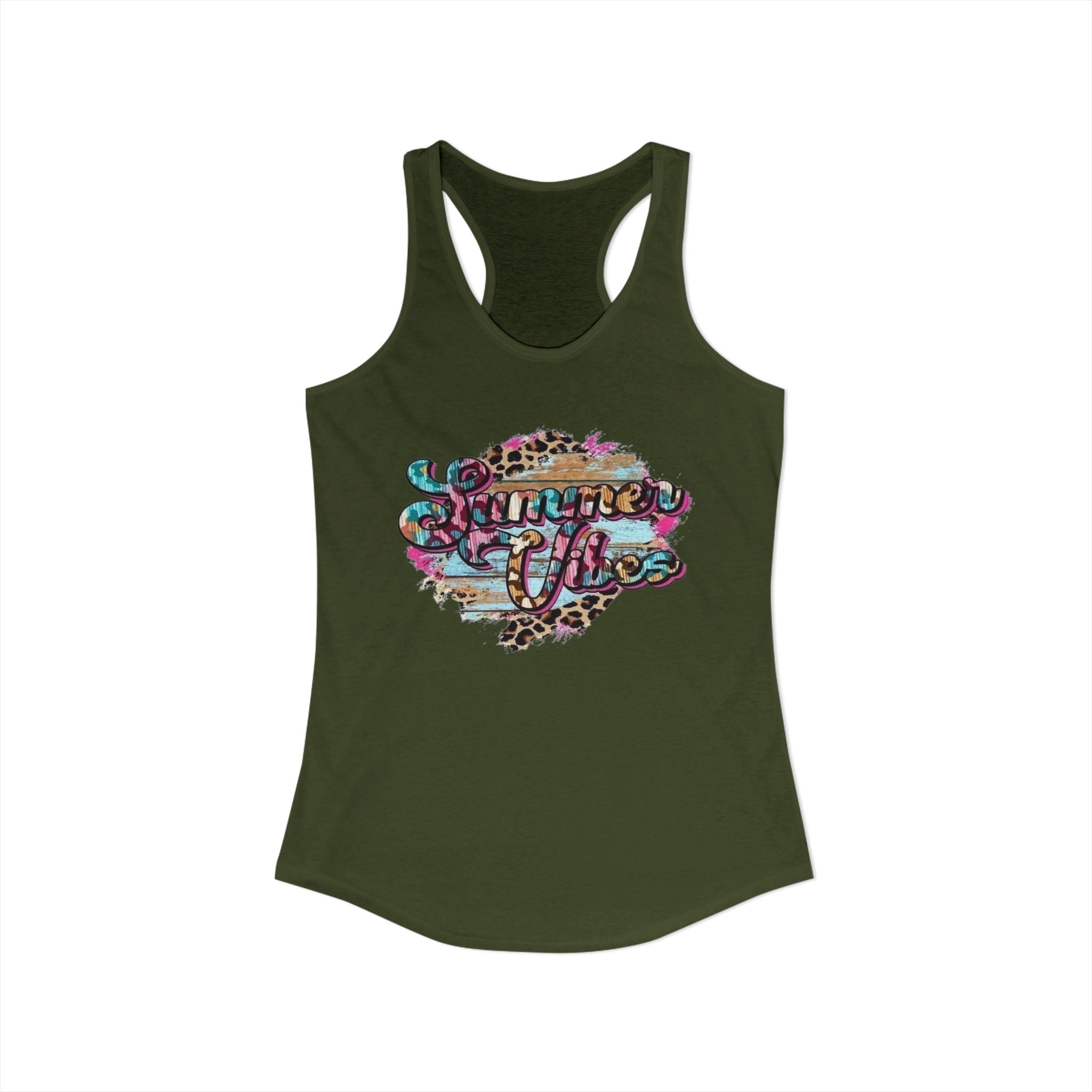 Summer Vibes Racerback Tank Top - Cute Summer Shirt, Beach Outfit, Comfortable Activewear, Gift for Vacation, Pool Party Top by Printify