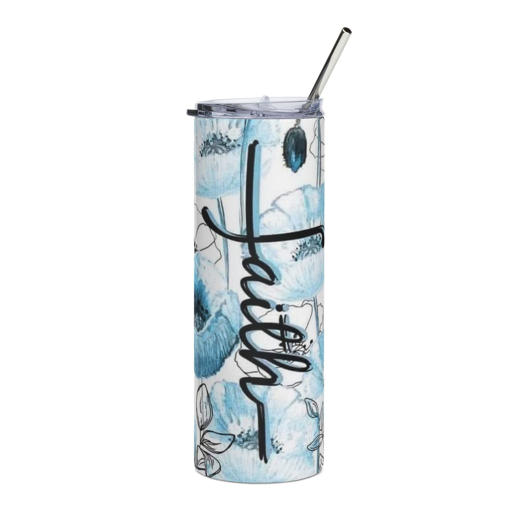 Faith Floral Stainless Steel Tumbler - 20oz Blue Watercolor Flowers by Printify