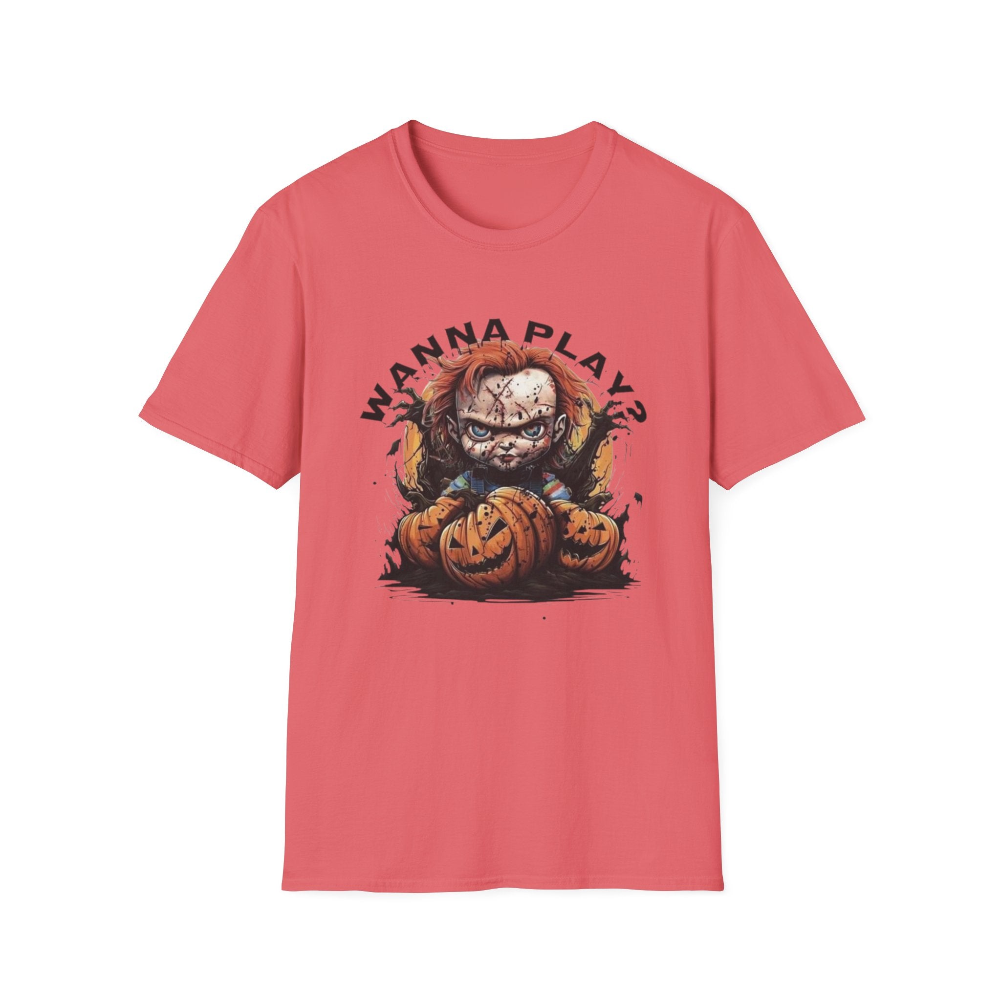 Horror Doll "Wanna Play?" T-Shirt by Printify