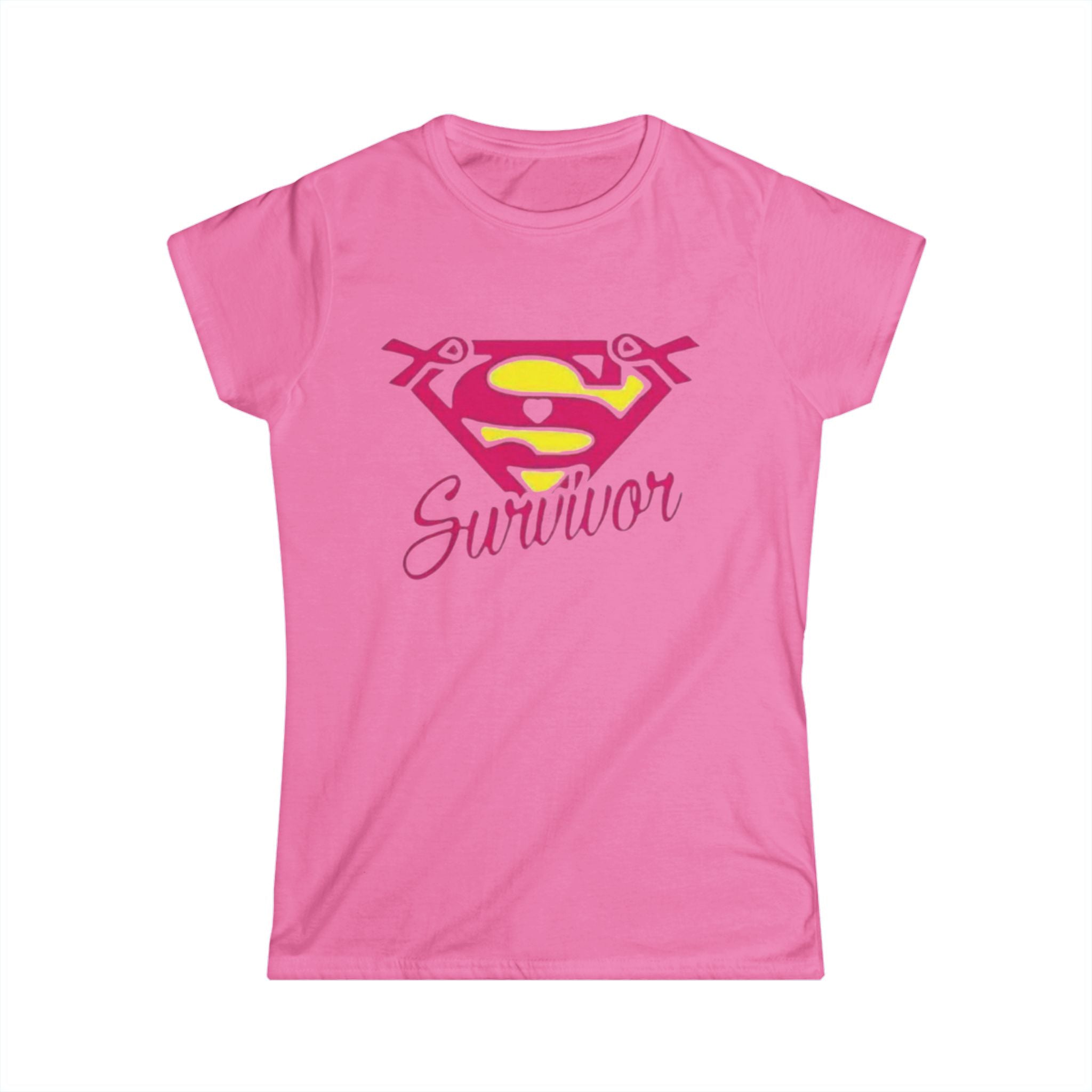 Survivor Super S Women's Tee — Breast Cancer Awareness Pink & Yellow Emblem by Printify