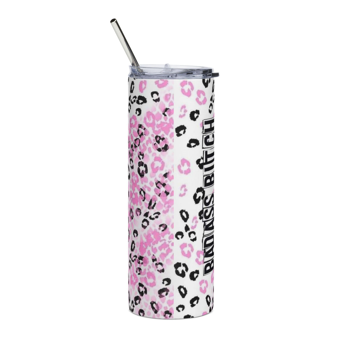 20oz Pink Leopard "Badass B*tch" Stainless Tumbler by Printify