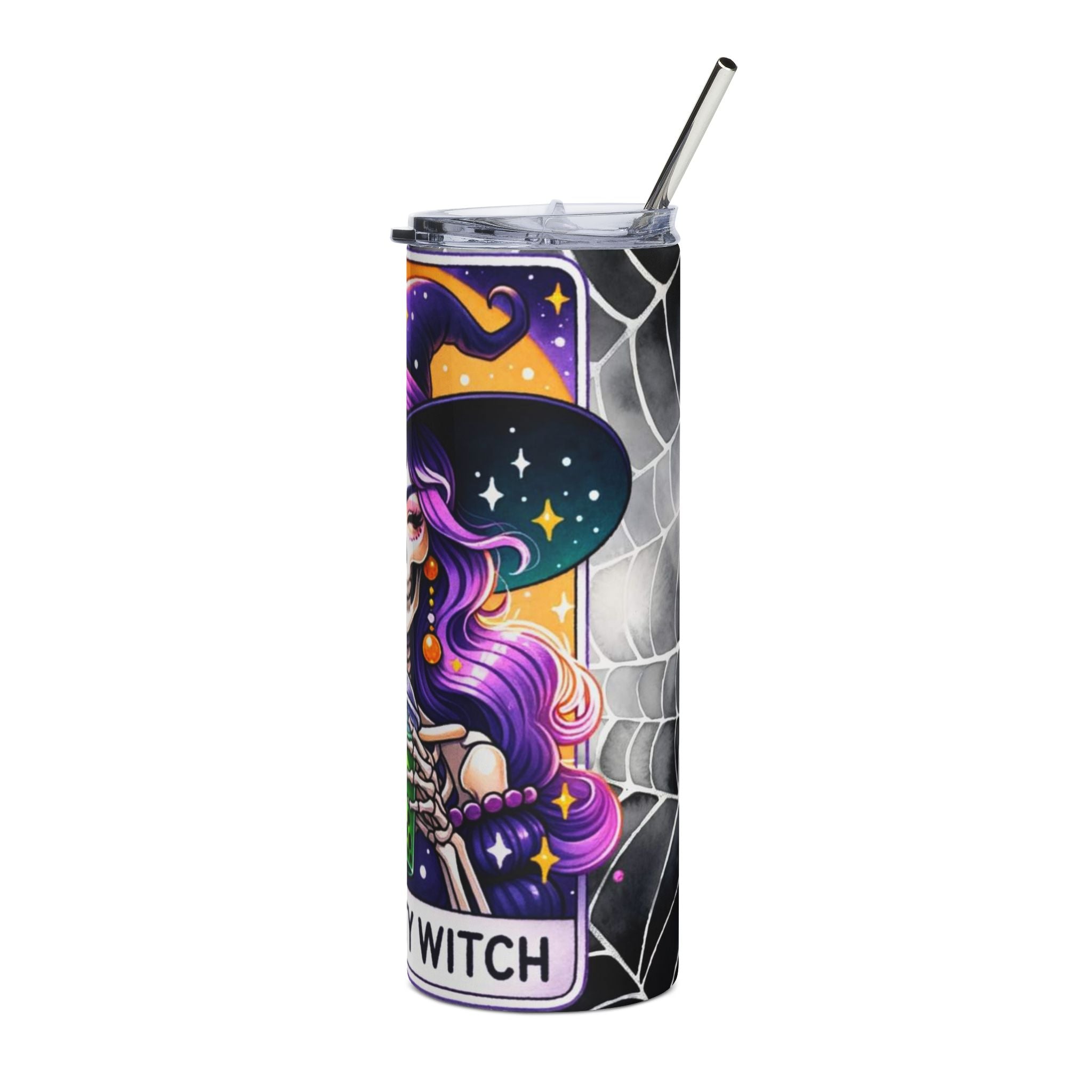 20oz Tumbler — Witch Sugar Skull Boba Tea Stainless Steel Travel Cup by Printify