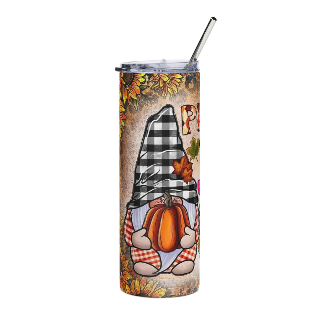 Pumpkin Spice Junkie 20oz Stainless Steel Tumbler — Fall Gnome Coffee Cup by Printify