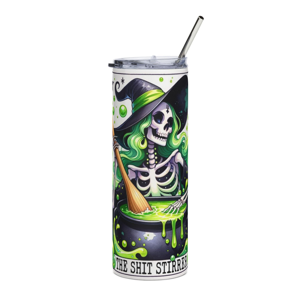 Witchy Skeleton 20oz Stainless Tumbler — 'The Shit Stirred' Halloween Travel Cup by Printify