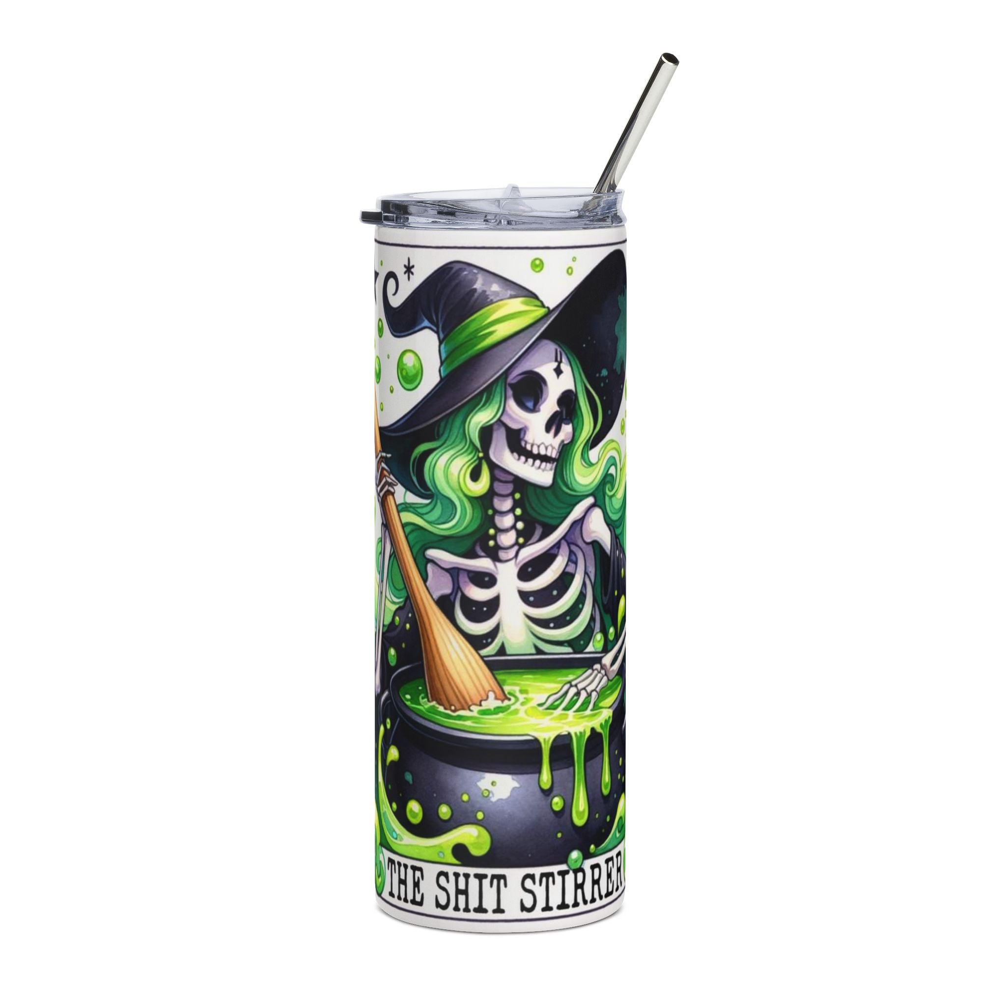 Witchy Skeleton 20oz Stainless Tumbler — 'The Shit Stirred' Halloween Travel Cup by Printify