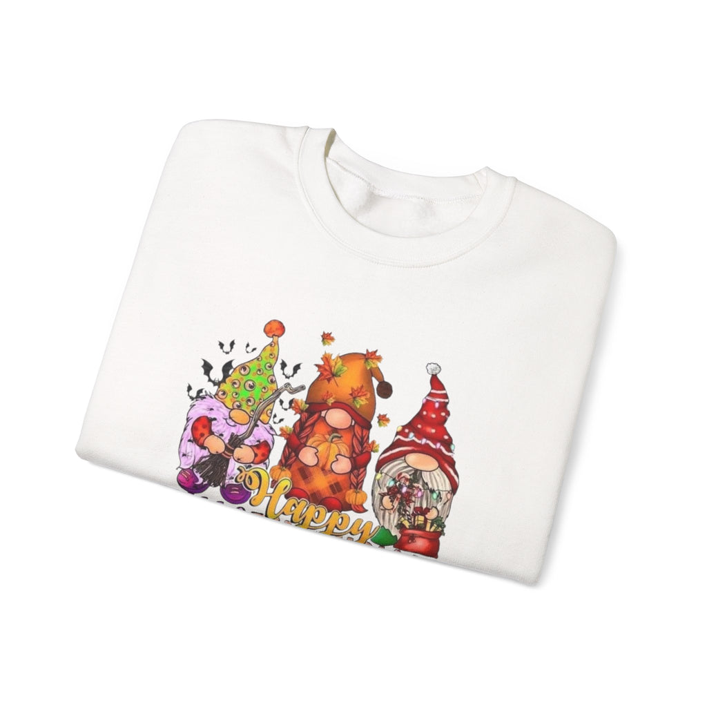 Festive Crewneck Sweatshirt - Hallo Thank-Smas Design, Fall Apparel, Winter Wardrobe Essential, Holiday Gift, Cozy Casual Wear by Printify