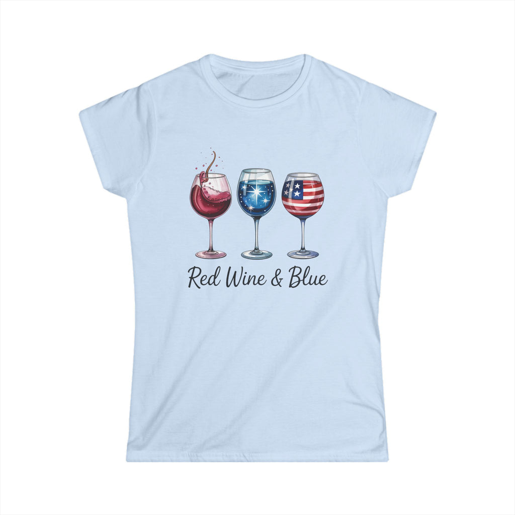 Red Wine & Blue Women's Tee, Patriotic Shirt, 4th of July Apparel, Wine Lover Top, Summer BBQ T-Shirt by Printify