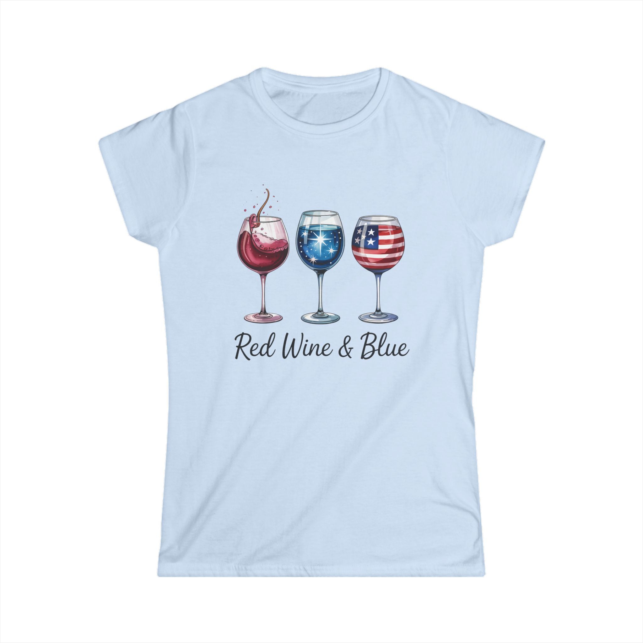 Red Wine & Blue Women's Tee, Patriotic Shirt, 4th of July Apparel, Wine Lover Top, Summer BBQ T-Shirt by Printify