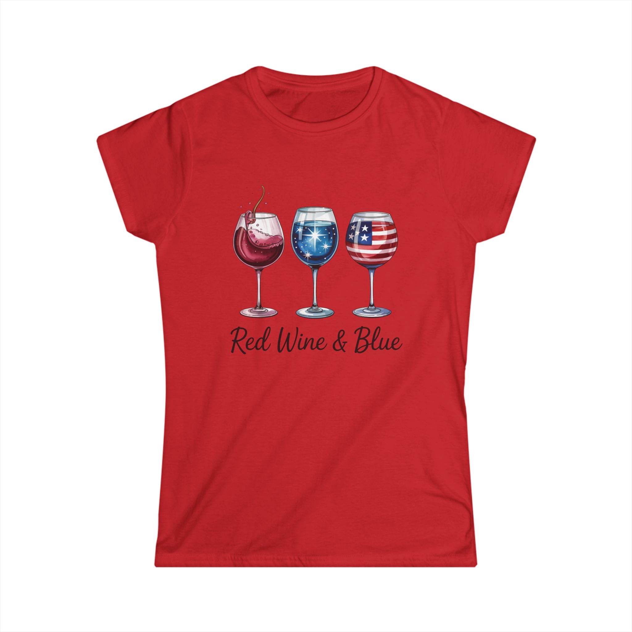 Red Wine & Blue Women's Tee, Patriotic Shirt, 4th of July Apparel, Wine Lover Top, Summer BBQ T-Shirt by Printify