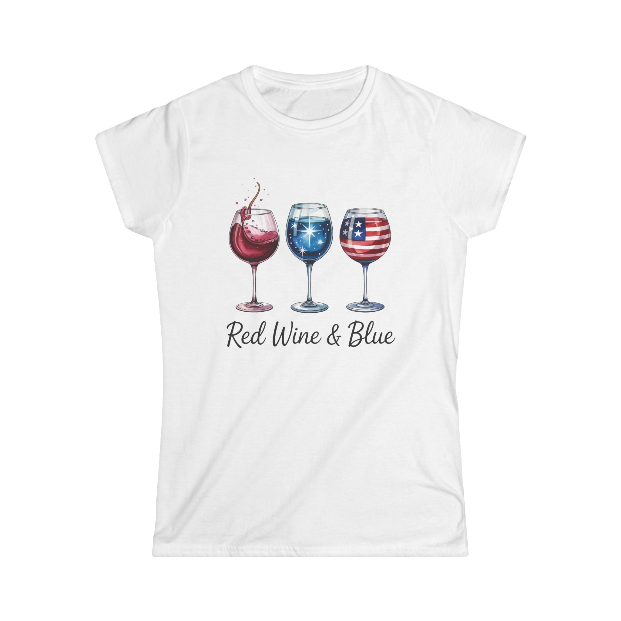 Red Wine & Blue Women's Tee, Patriotic Shirt, 4th of July Apparel, Wine Lover Top, Summer BBQ T-Shirt by Printify