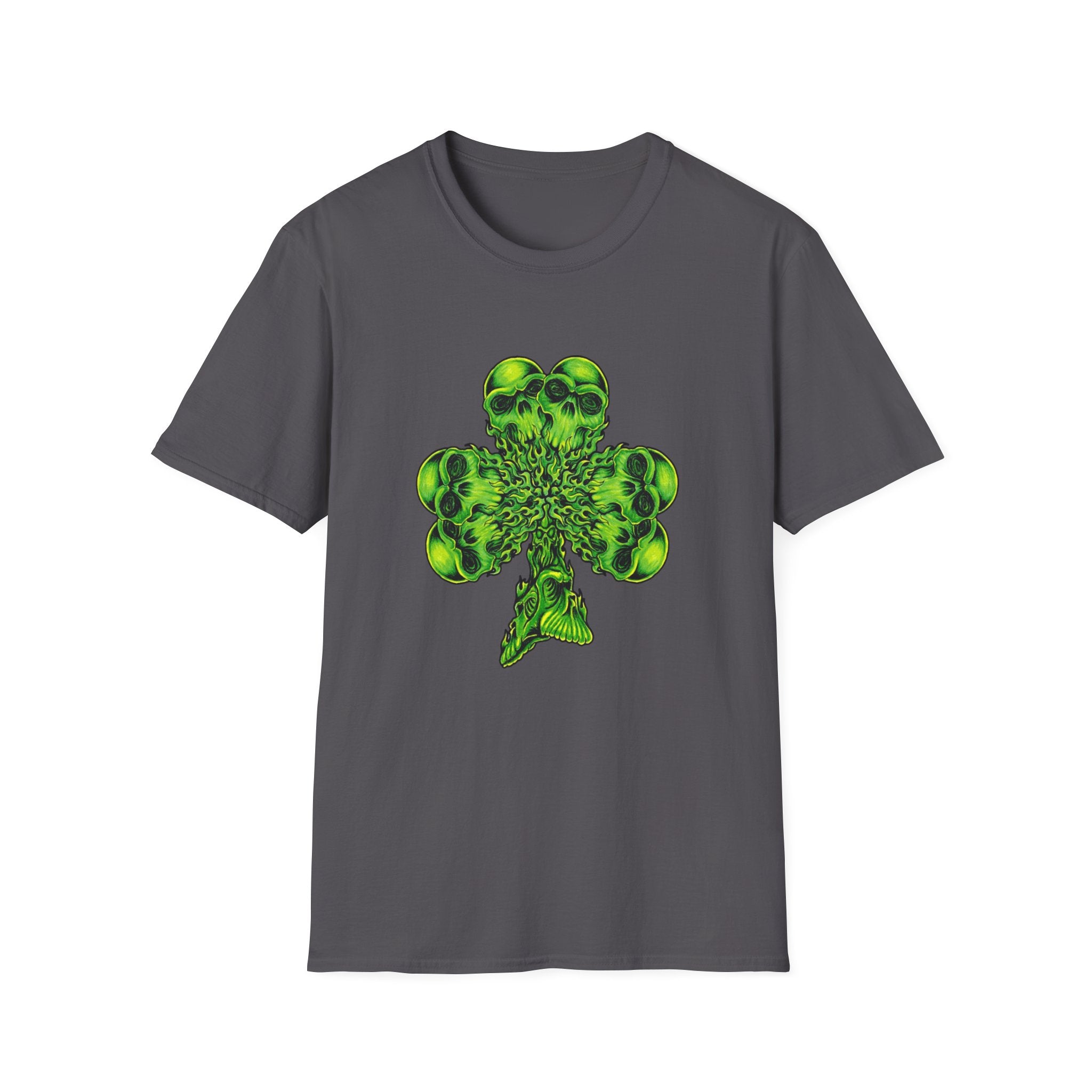 Skull Clover T-Shirt — Neon Green St. Patrick’s Day Graphic Tee by Printify