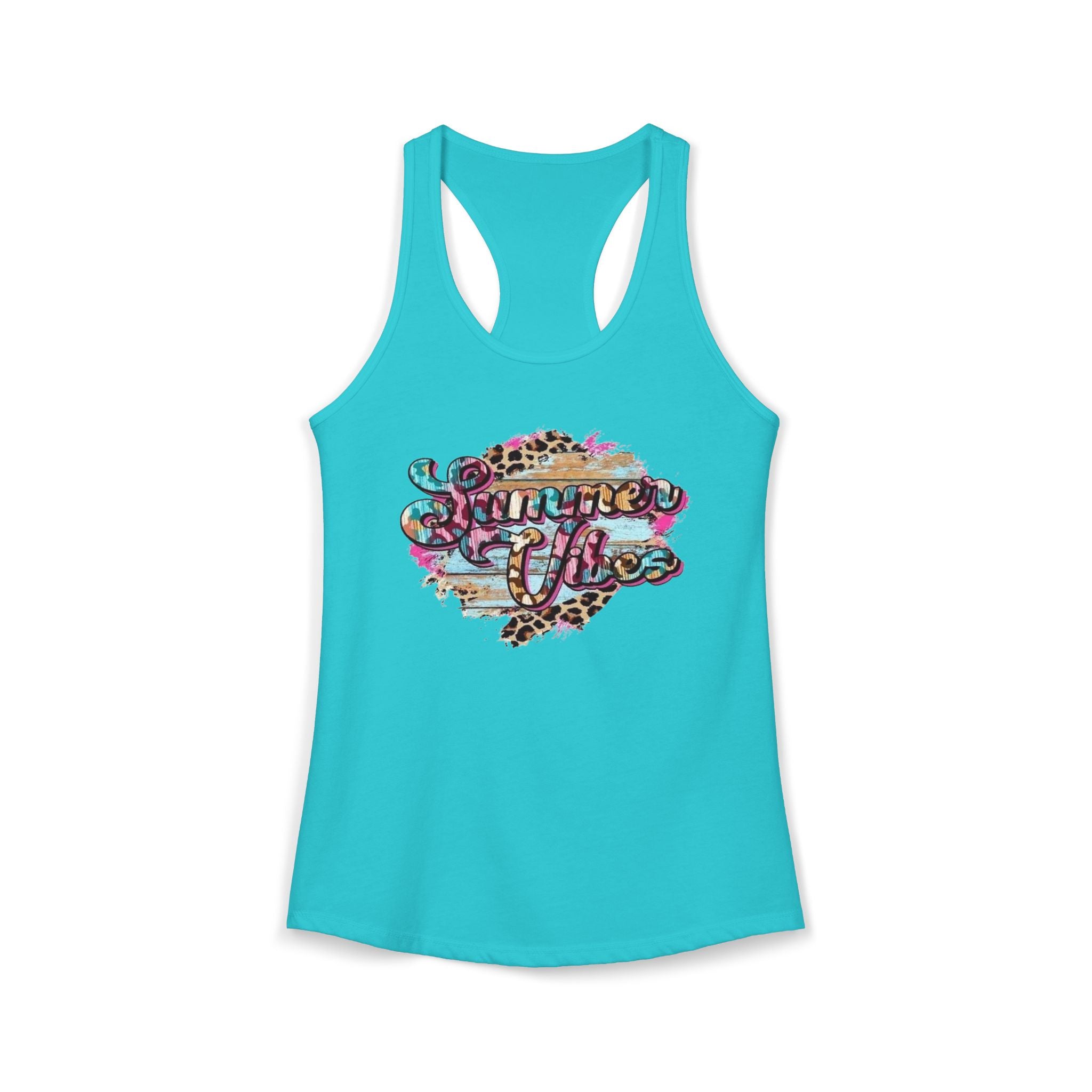 Summer Vibes Racerback Tank Top - Cute Summer Shirt, Beach Outfit, Comfortable Activewear, Gift for Vacation, Pool Party Top by Printify