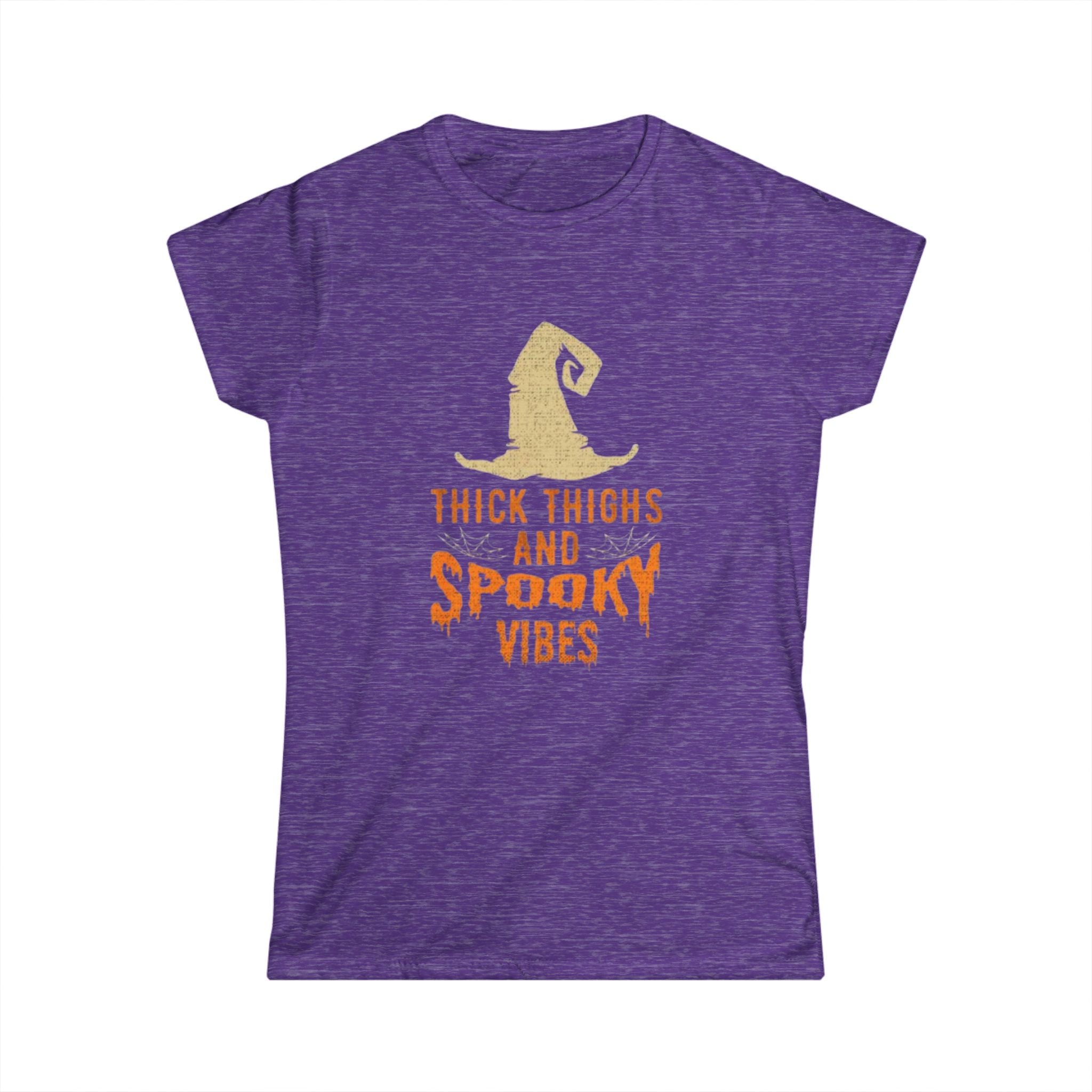 Women's Tee — "Thick Thighs and Spooky Vibes" Halloween Witch Shirt by Printify