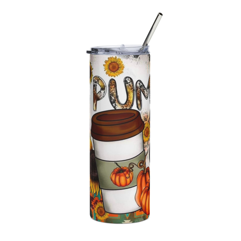 20oz Tumbler — Pumpkin Spice & Sunflowers Stainless Steel Travel Cup by Printify