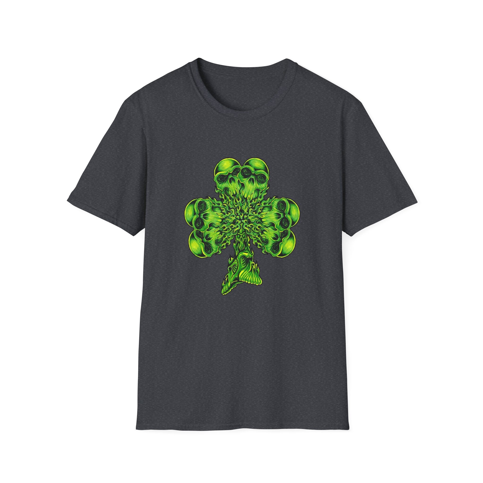 Skull Clover T-Shirt — Neon Green St. Patrick’s Day Graphic Tee by Printify