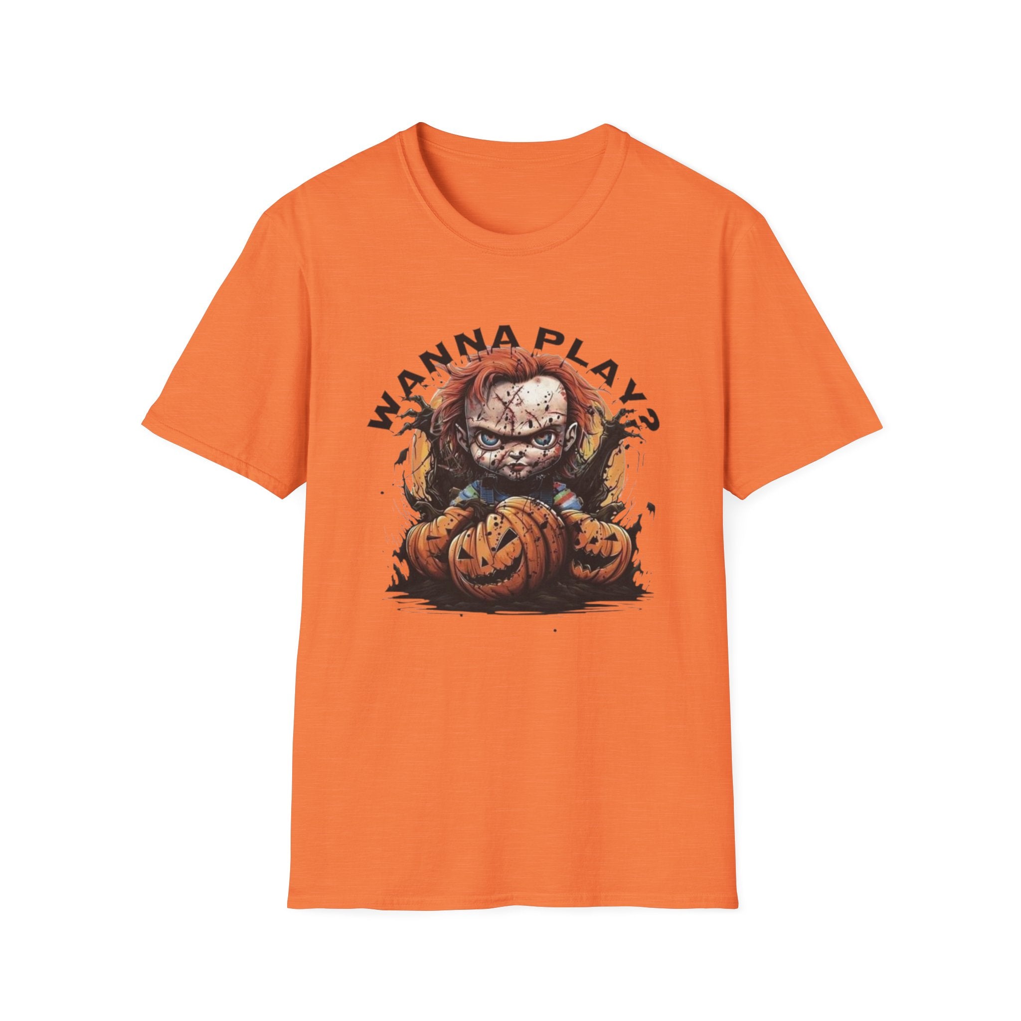 Horror Doll "Wanna Play?" T-Shirt by Printify
