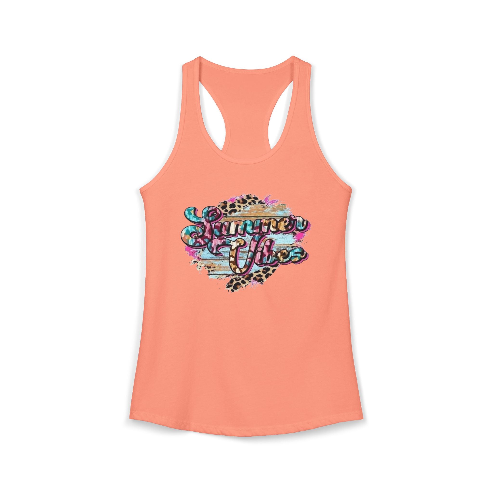 Summer Vibes Racerback Tank Top - Cute Summer Shirt, Beach Outfit, Comfortable Activewear, Gift for Vacation, Pool Party Top by Printify