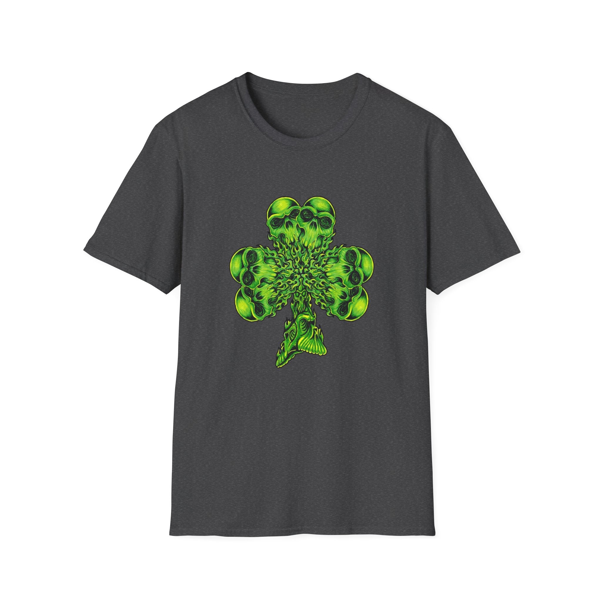 Skull Clover T-Shirt — Neon Green St. Patrick’s Day Graphic Tee by Printify