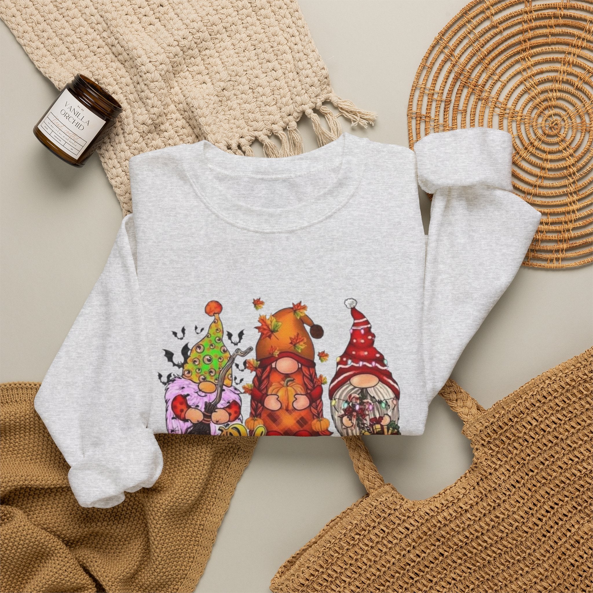 Festive Crewneck Sweatshirt - Hallo Thank-Smas Design, Fall Apparel, Winter Wardrobe Essential, Holiday Gift, Cozy Casual Wear by Printify