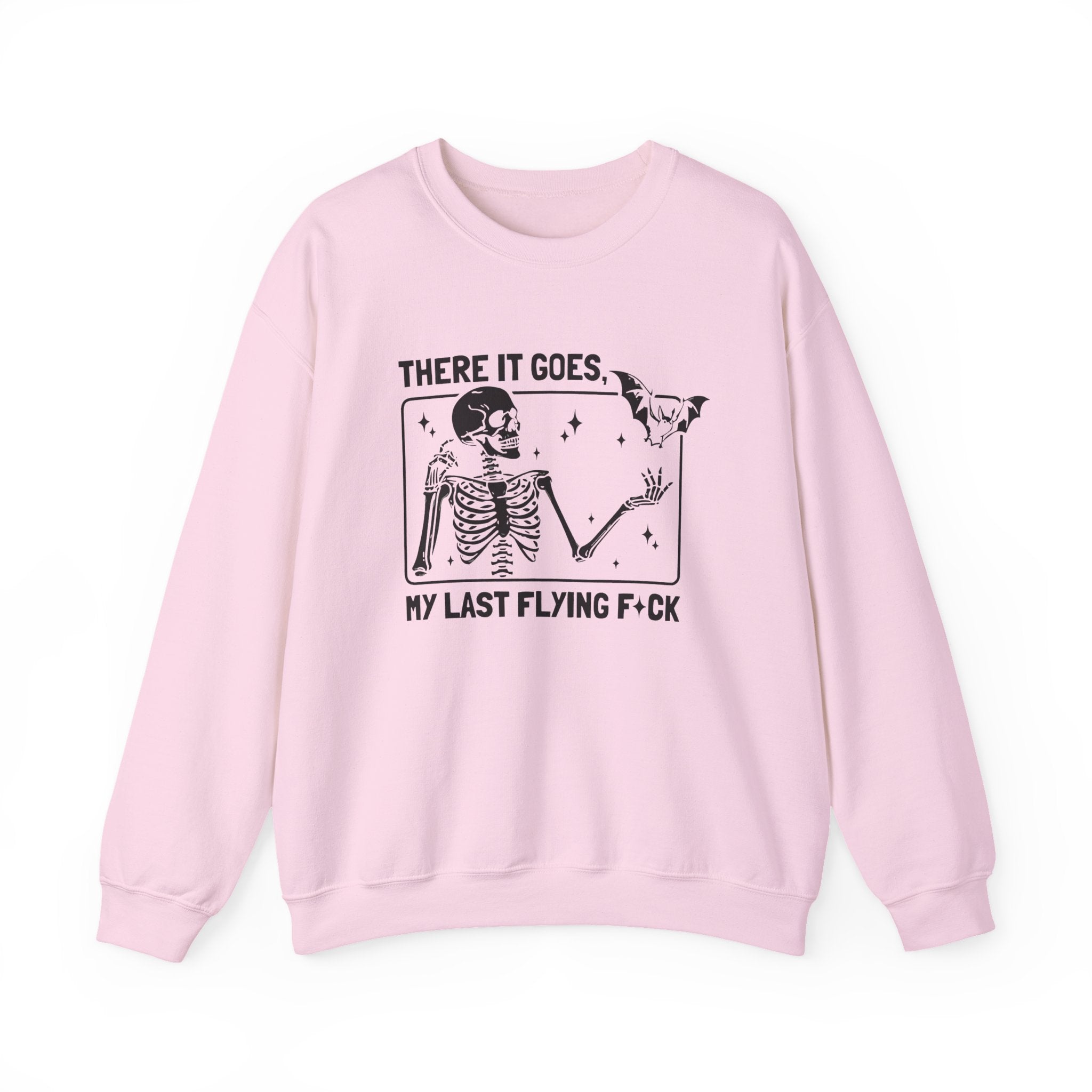Crewneck Sweatshirt — "There It Goes, My Last Flying F*ck" Skeleton Graphic by Printify