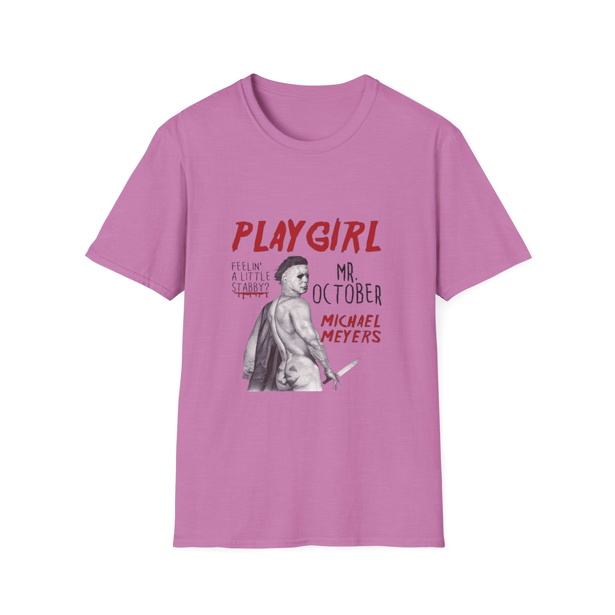 Playgirl Michael Myers T‑Shirt — 'Playgirl' Horror Movie Tee (Mr. October / Feelin' A Little Stabby?) by Printify